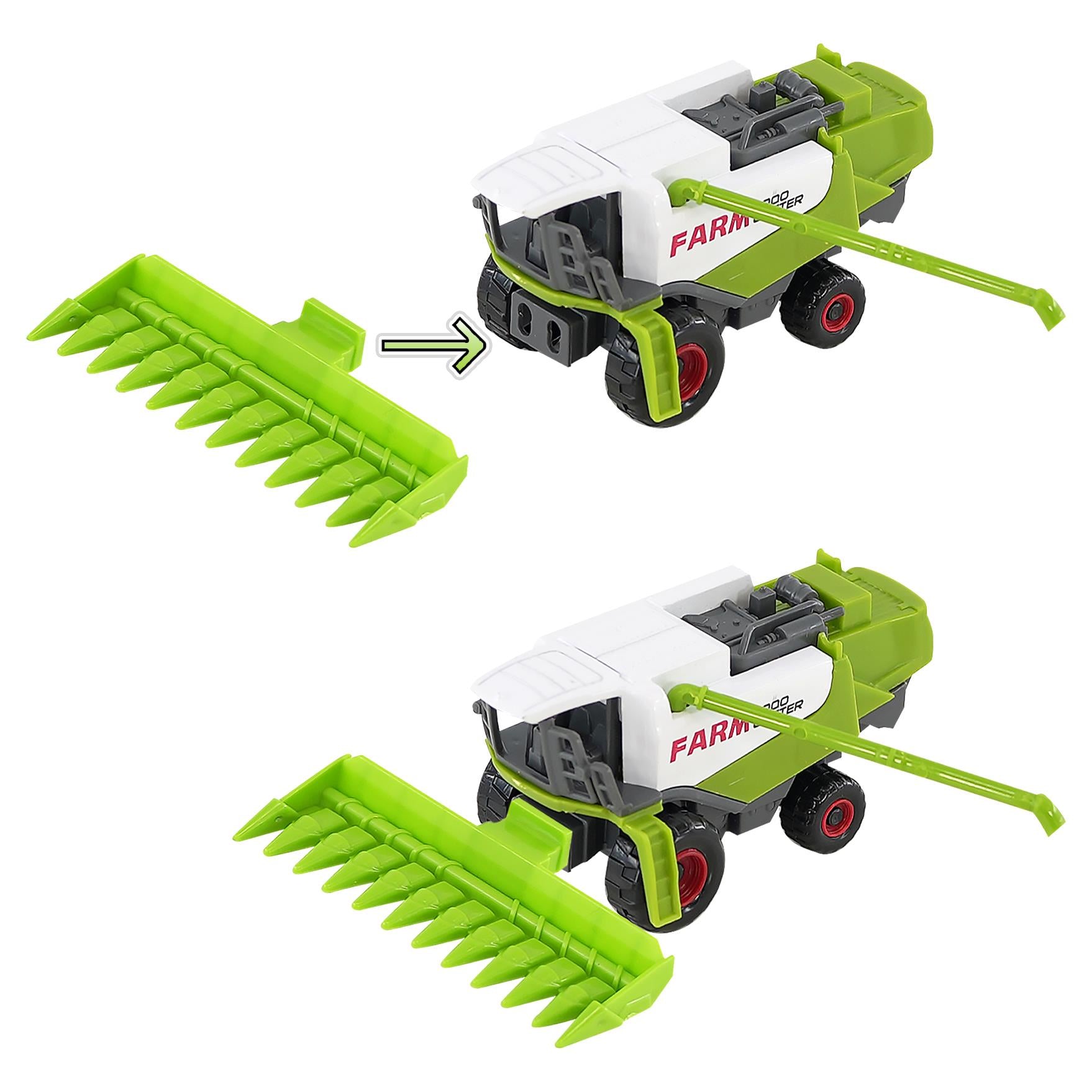 A toy combine harvester with a green and white body, featuring a white and green combine harvester and a green and white combine harvester with a green and white combine harvester. - The Magic Toy Shop