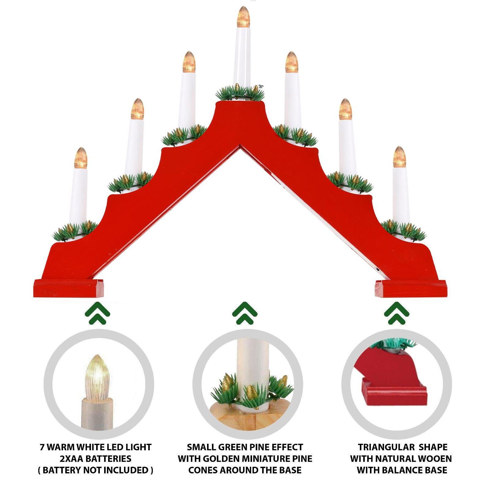 Red Wooden Candle Bridge With 7 Led Lights by GEEZY - The Magic Toy Shop