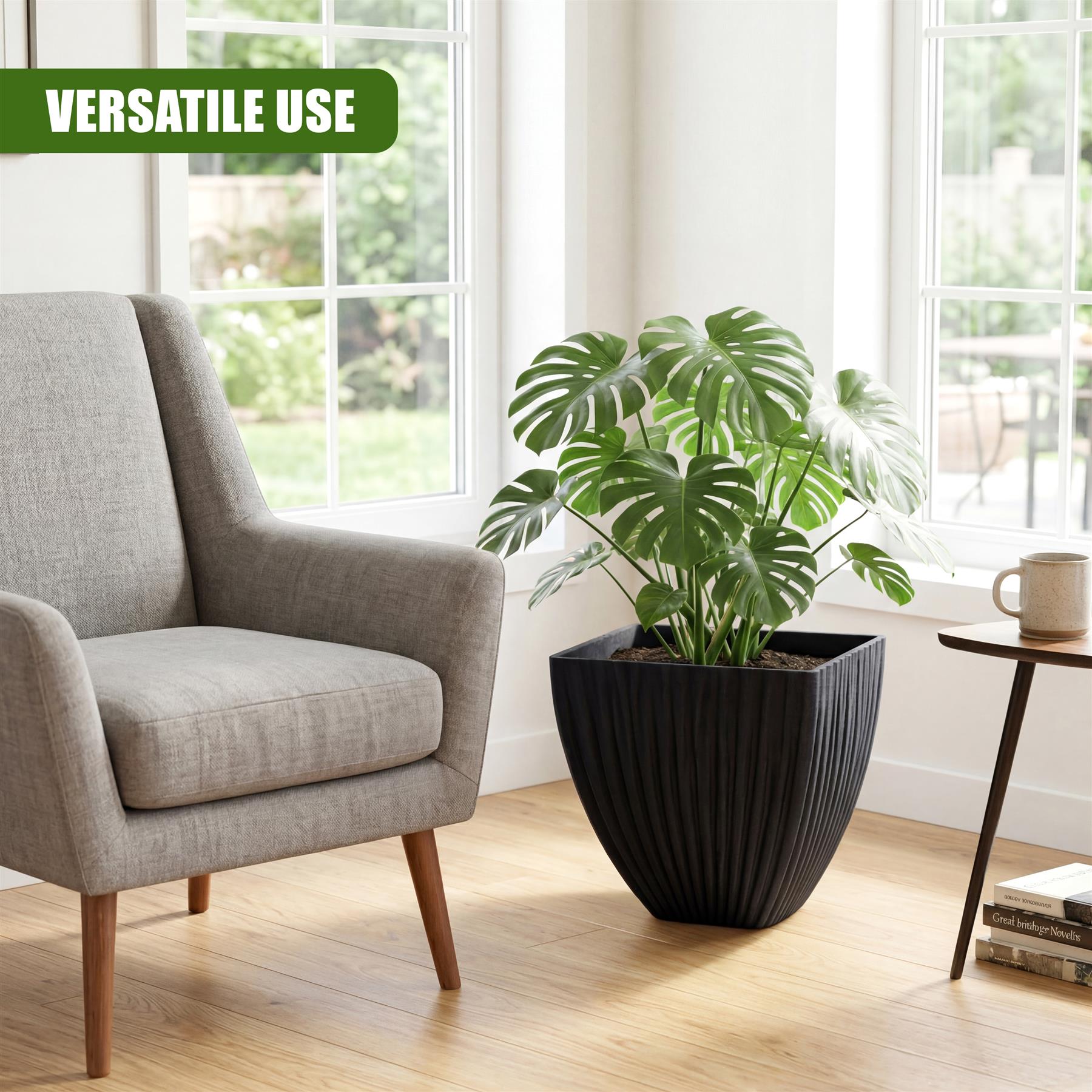 Large Charcoal Black Lotus Square Planter