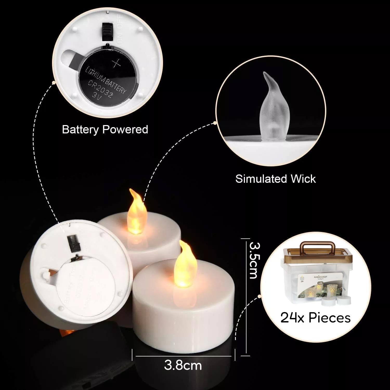 Battery Operated Tea Light Candles Pack of 24 by GEEZY - The Magic Toy Shop