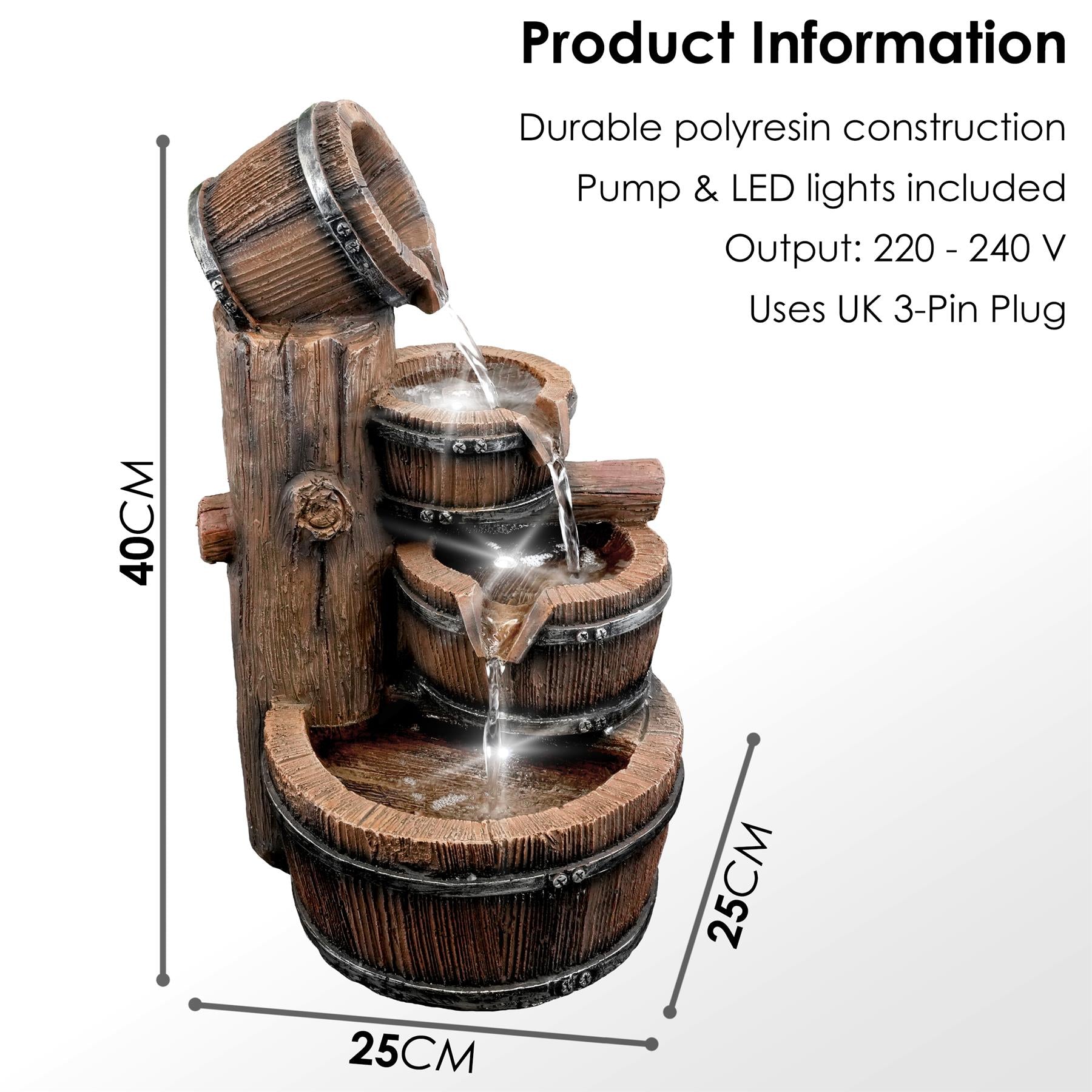 Barrel Water Feature Outdoor With LED by GEEZY - The Magic Toy Shop