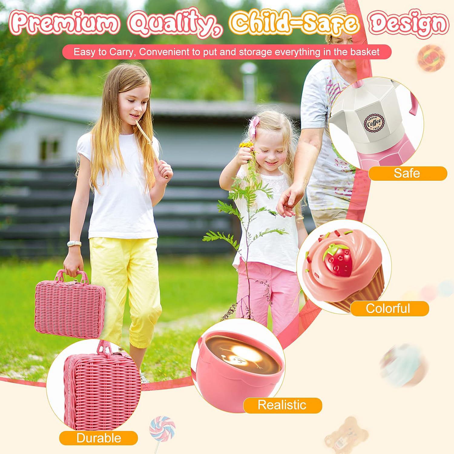 Kids Tea Party Set Picnic Basket with Handles by The Magic Toy Shop - The Magic Toy Shop