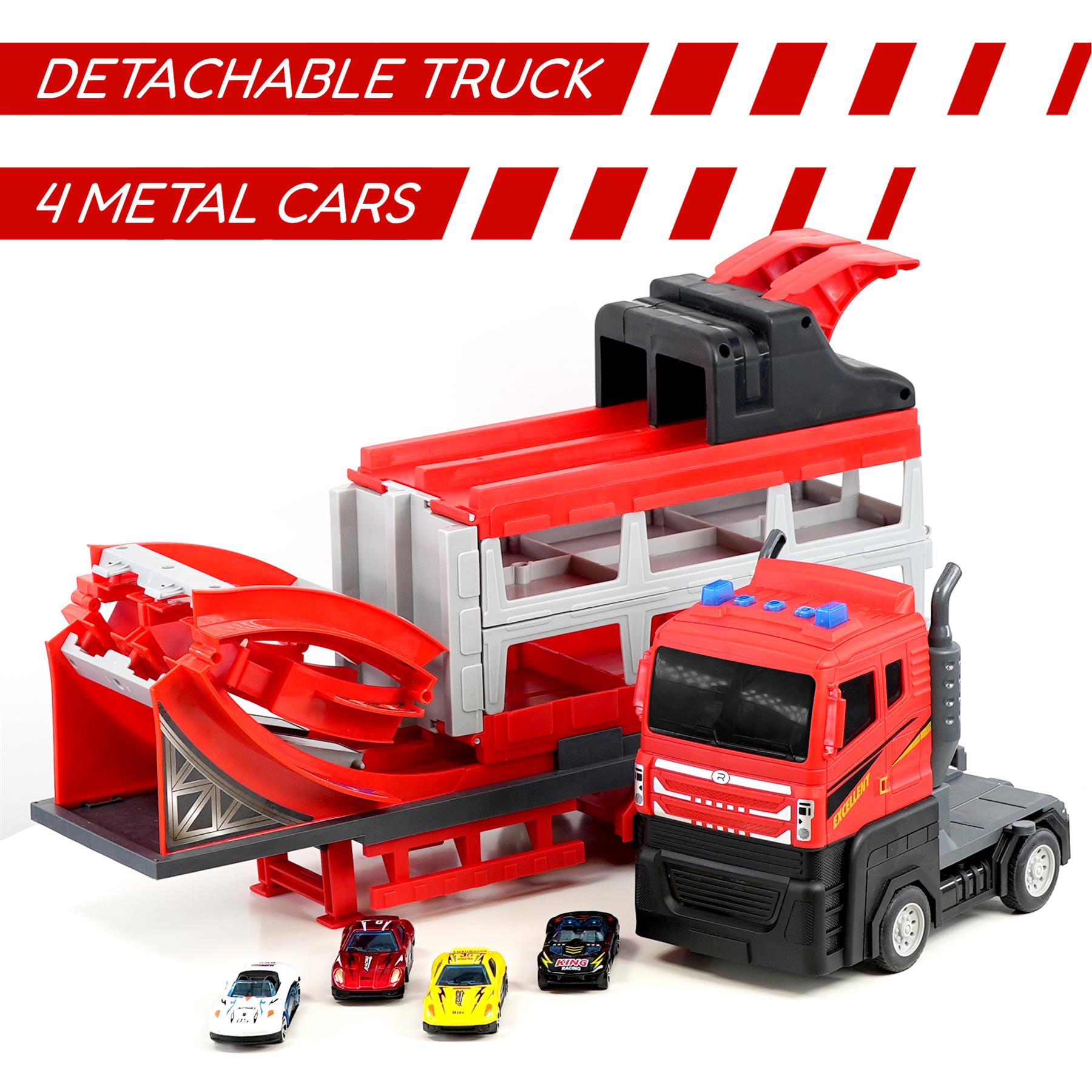 Transport Catapult Truck With Folding Race Track & 4 Cars by The Magic Toy Shop - The Magic Toy Shop