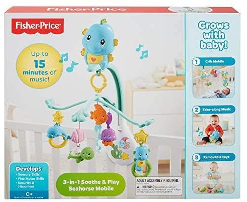 Fisher Price 3-in-1 Soothe and Play Seahorse Mobile, Baby Cot Mobile with Music and Sounds by Fisher Price - The Magic Toy Shop