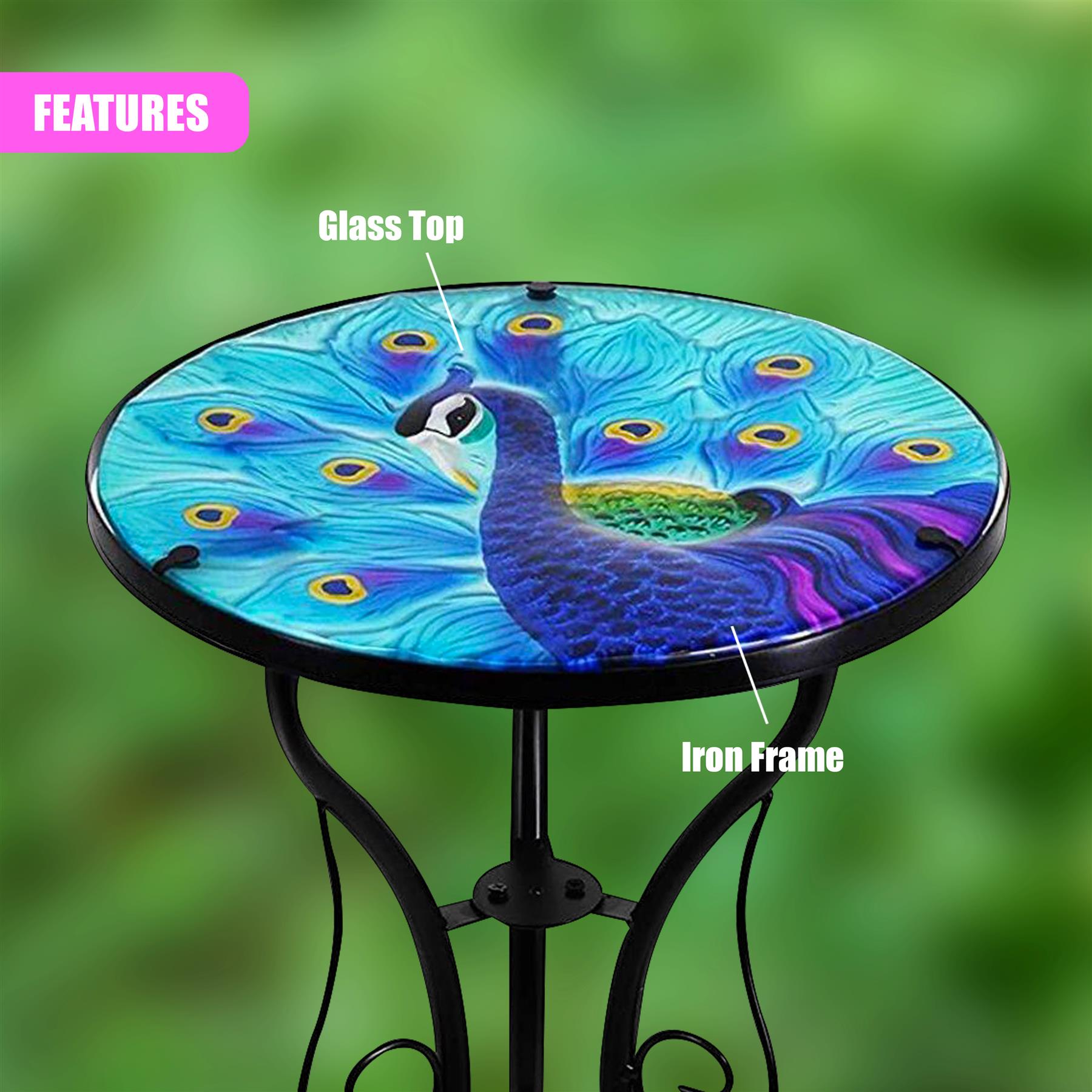 Round Side Mosaic Garden Table With Blue Peacock Design by Geezy - The Magic Toy Shop