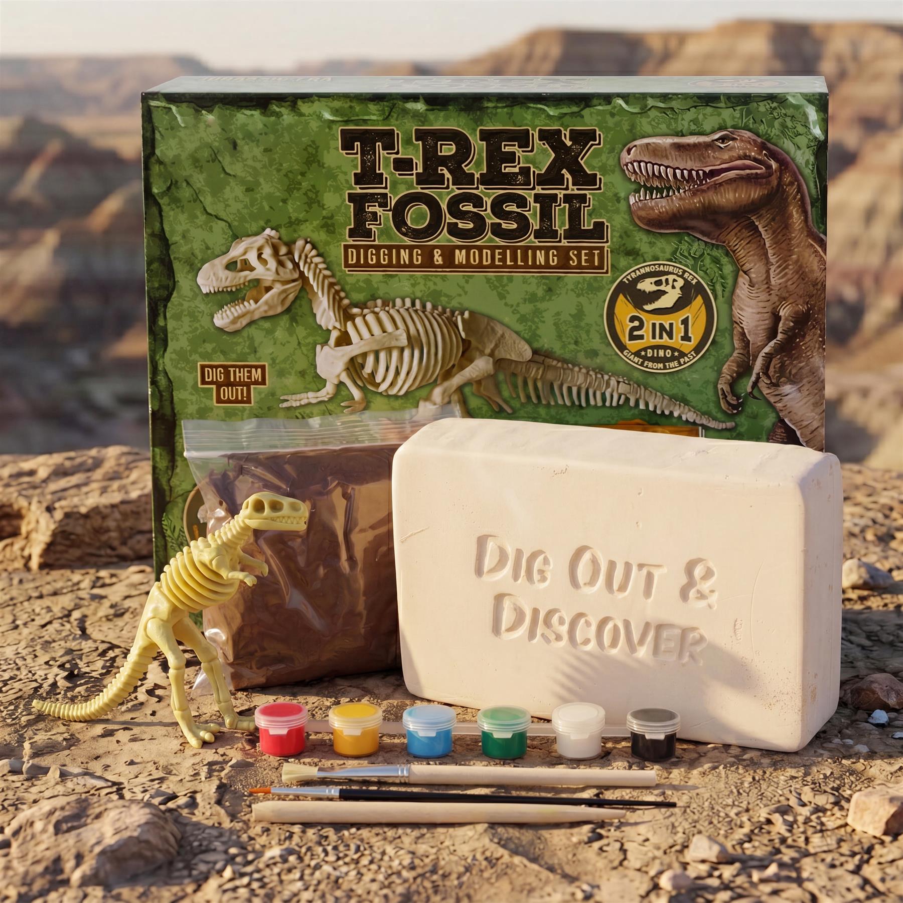 2-in-1 Fossil Excavation & Modelling Kit