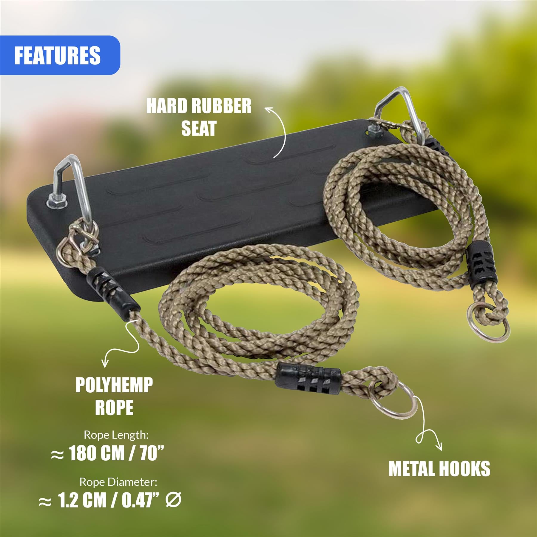 Heavy Duty Swing Seat with Polyhemp Ropes by GEEZY - The Magic Toy Shop