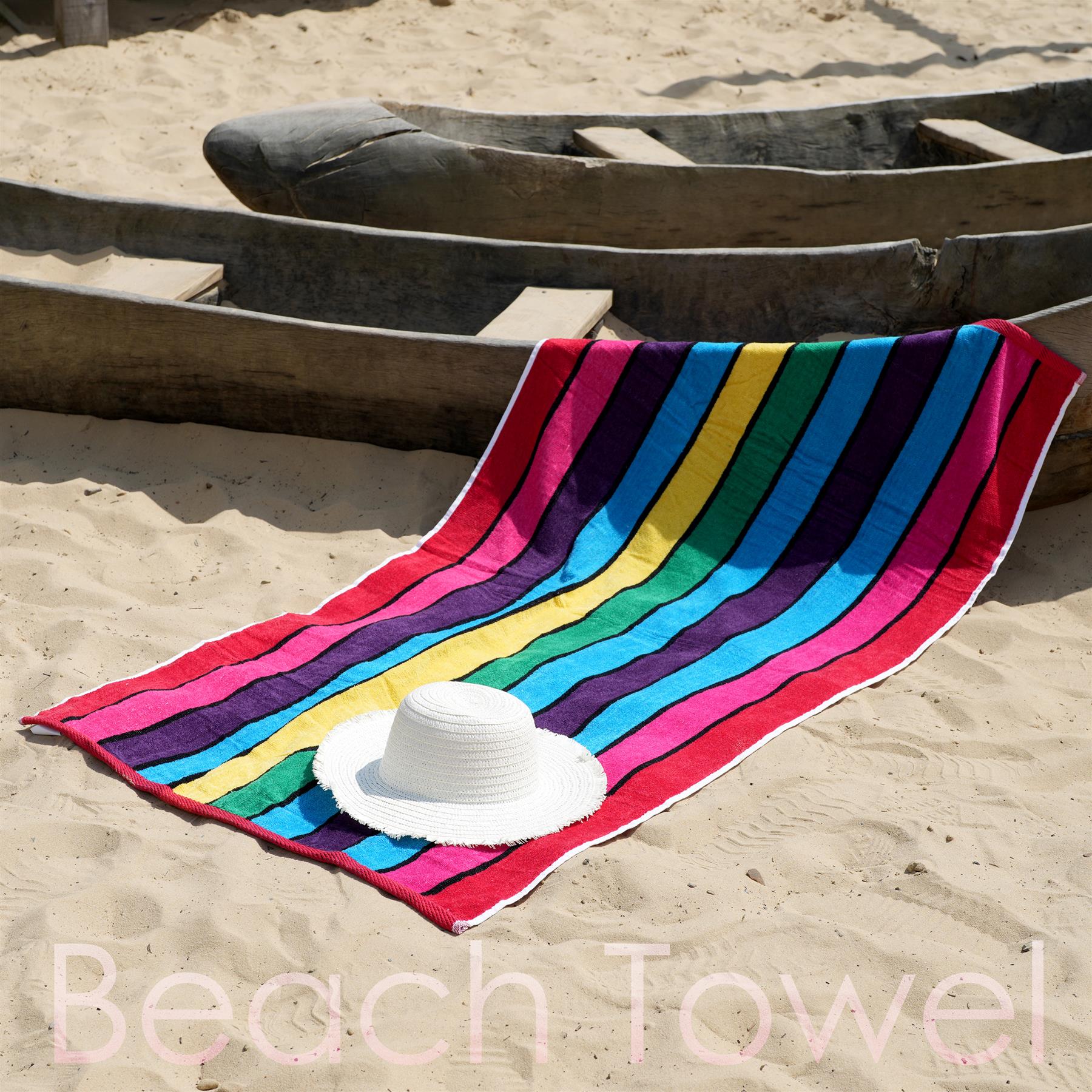 Large Velour Striped Beach Towel (Crimson Skyline) by Geezy - The Magic Toy Shop