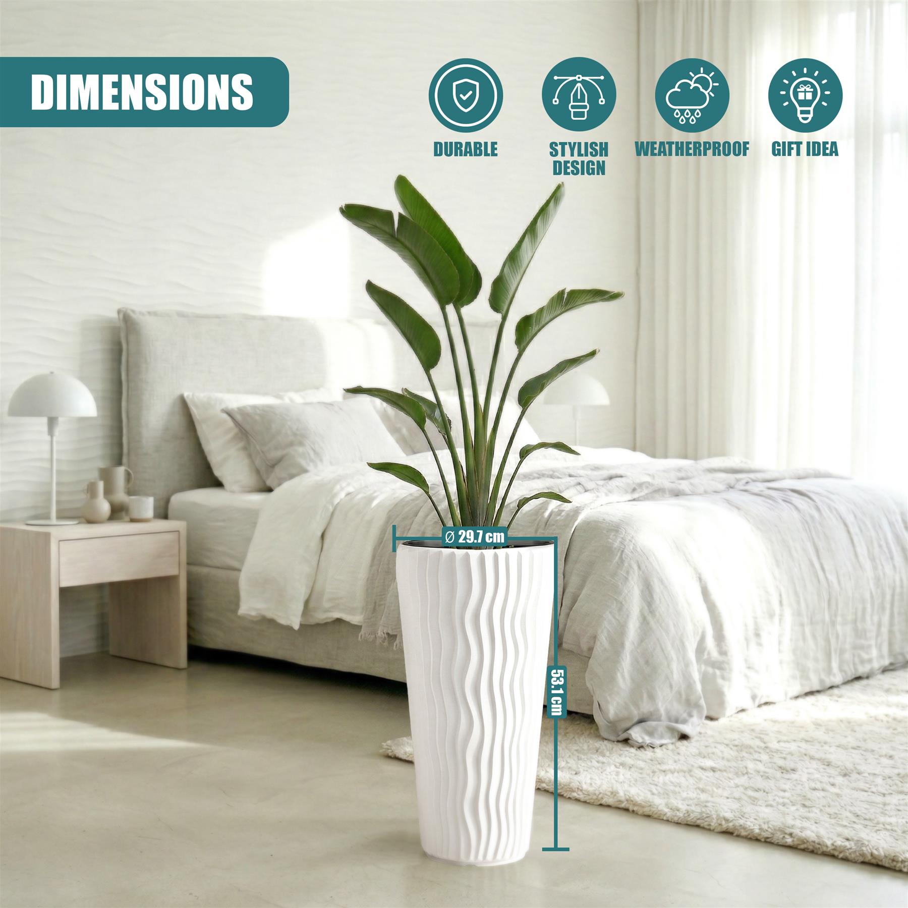 White Tall Flower Pot, 53.1 x 29.7 cm