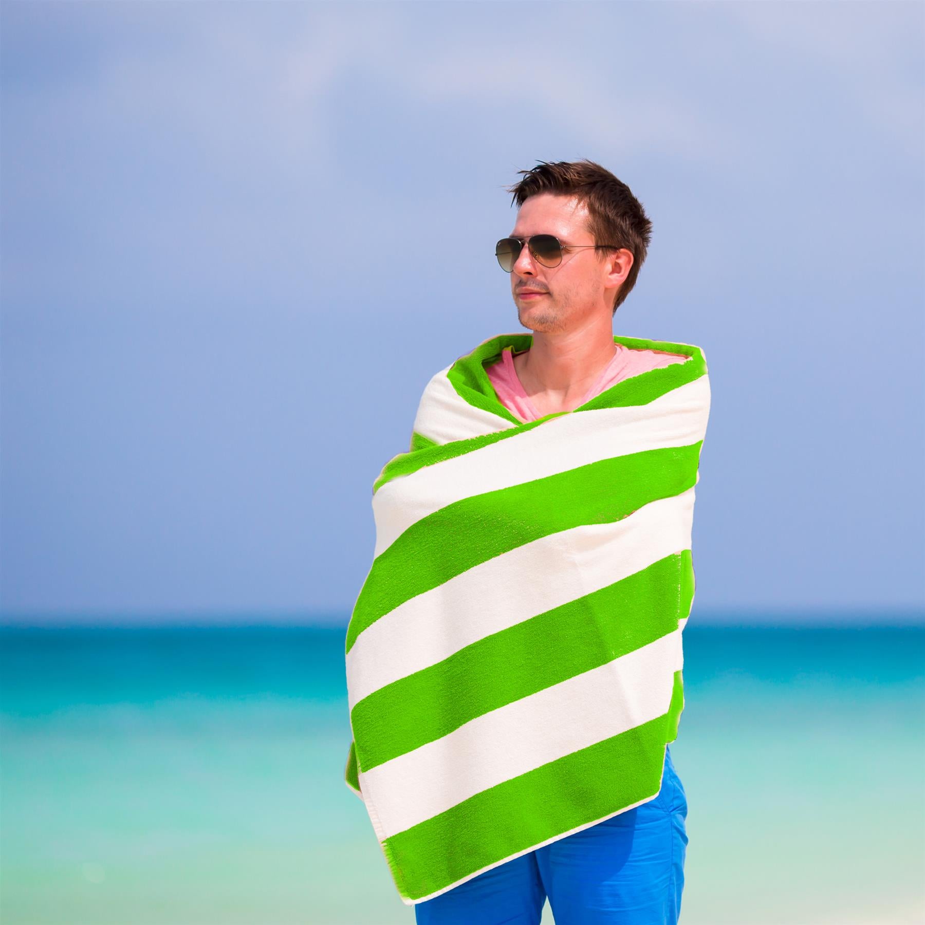 Beach Bath Towel Large Microfibre Green Striped by GEEZY - The Magic Toy Shop