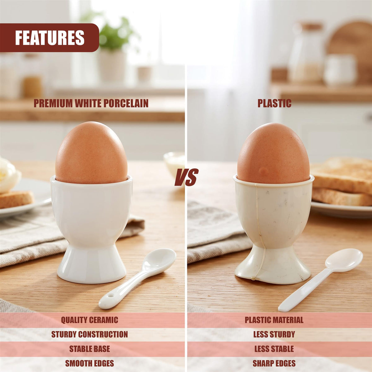 Set of 4 Ceramic Egg Cups with Spoons