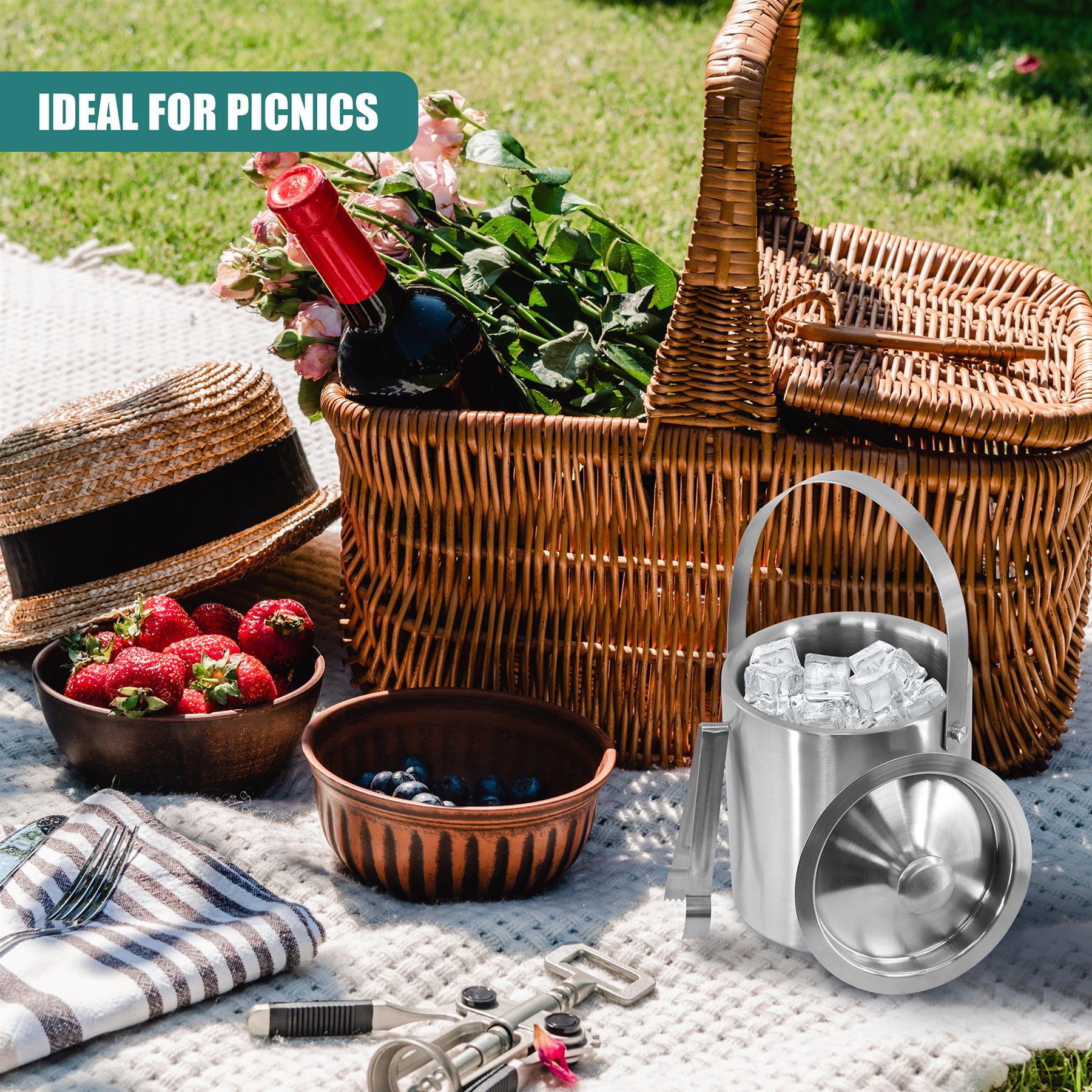 Stainless Steel Ice Bucket With Lid And Ice Tongs by Geezy - The Magic Toy Shop