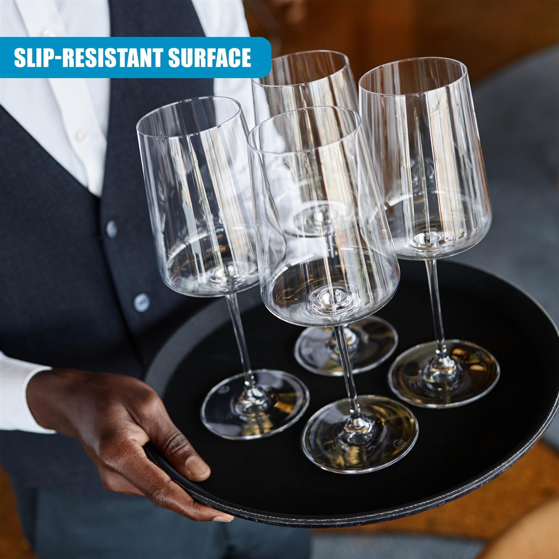 Non-Slip Black Textured Serving Tray