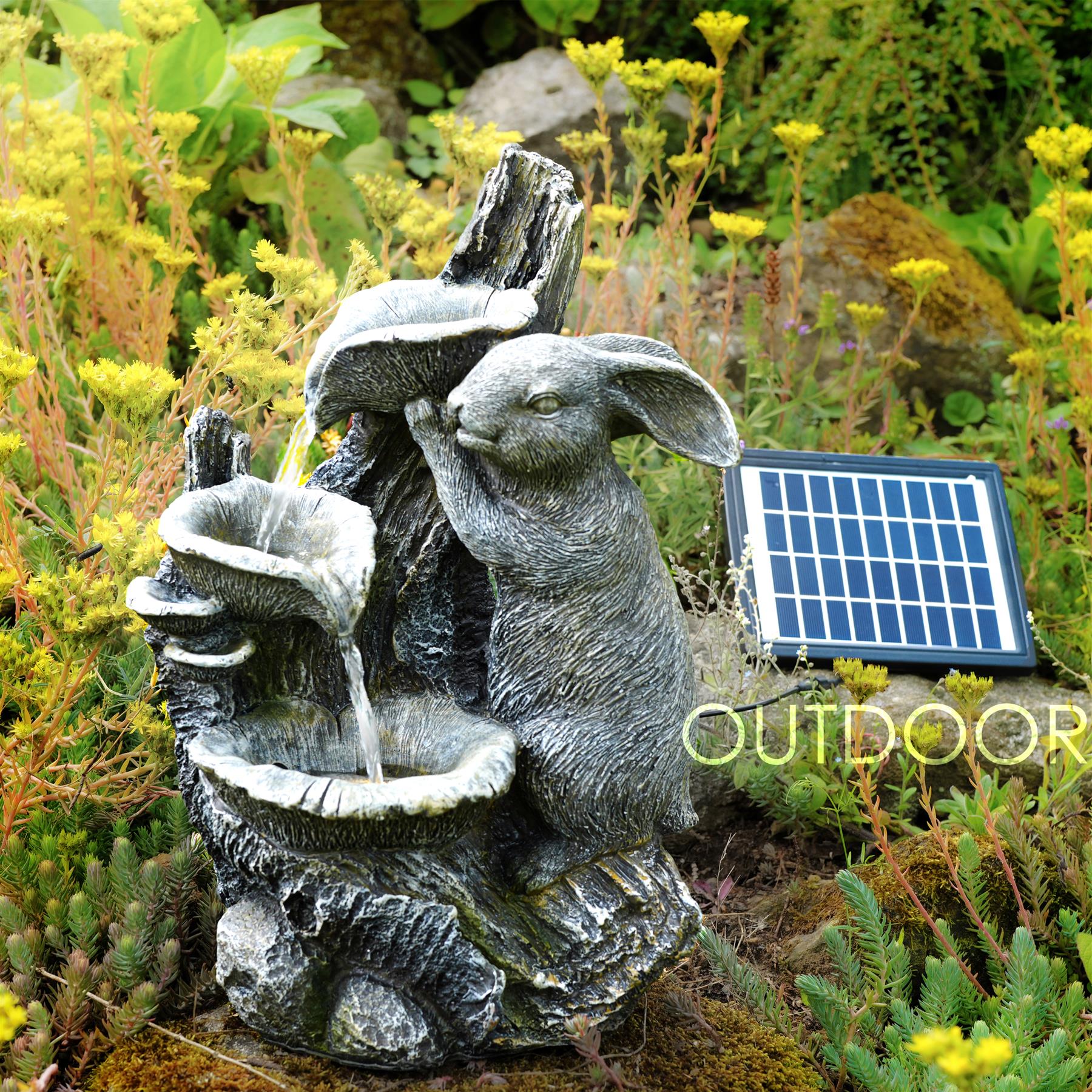 Rabbit Solar Water Feature Outdoor With LED by GEEZY - The Magic Toy Shop