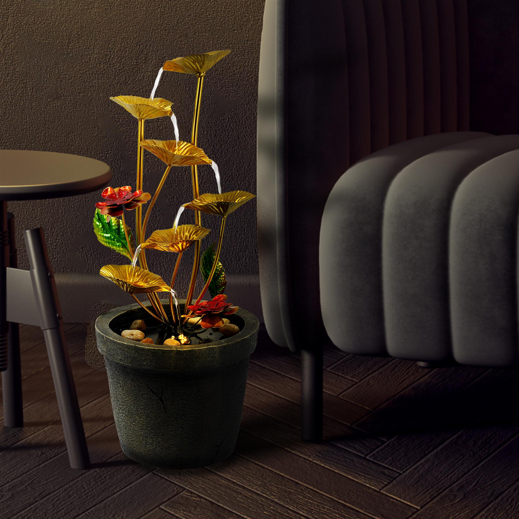 Metal Lotus Water Feature Outdoor With LED by GEEZY - The Magic Toy Shop