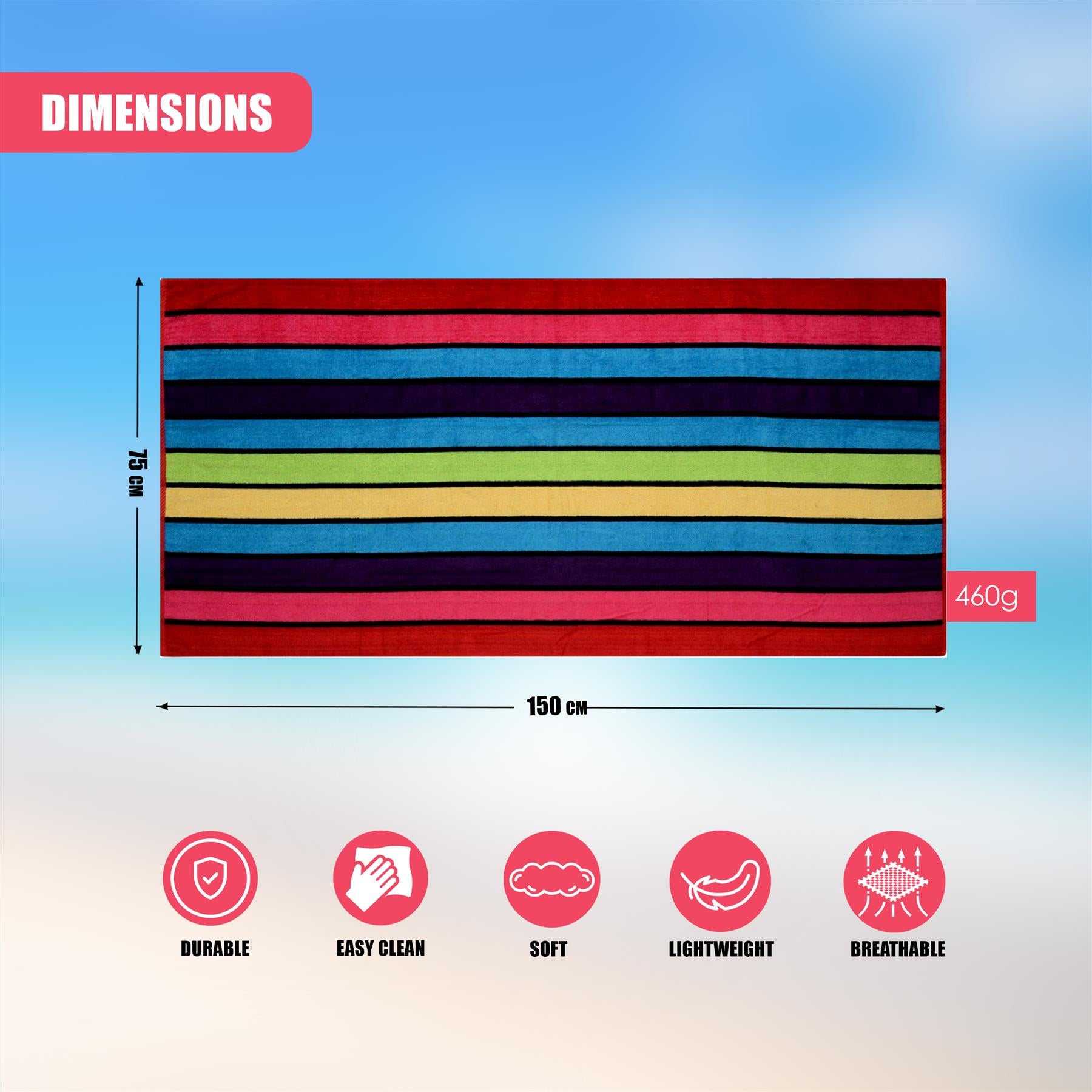 Large Velour Striped Beach Towel (Crimson Skyline) by Geezy - The Magic Toy Shop