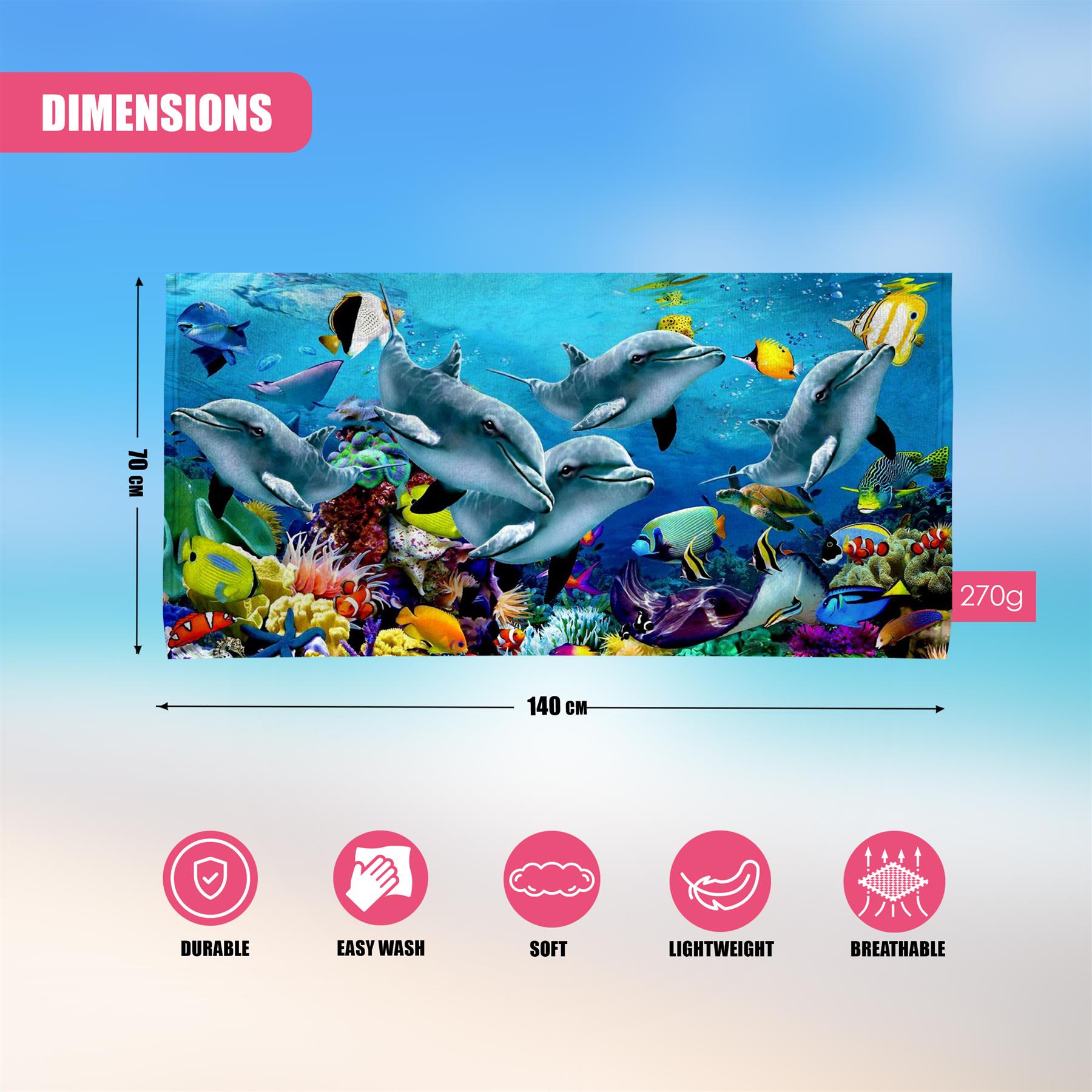 Dolphins Design Large Towel by GEEZY - The Magic Toy Shop