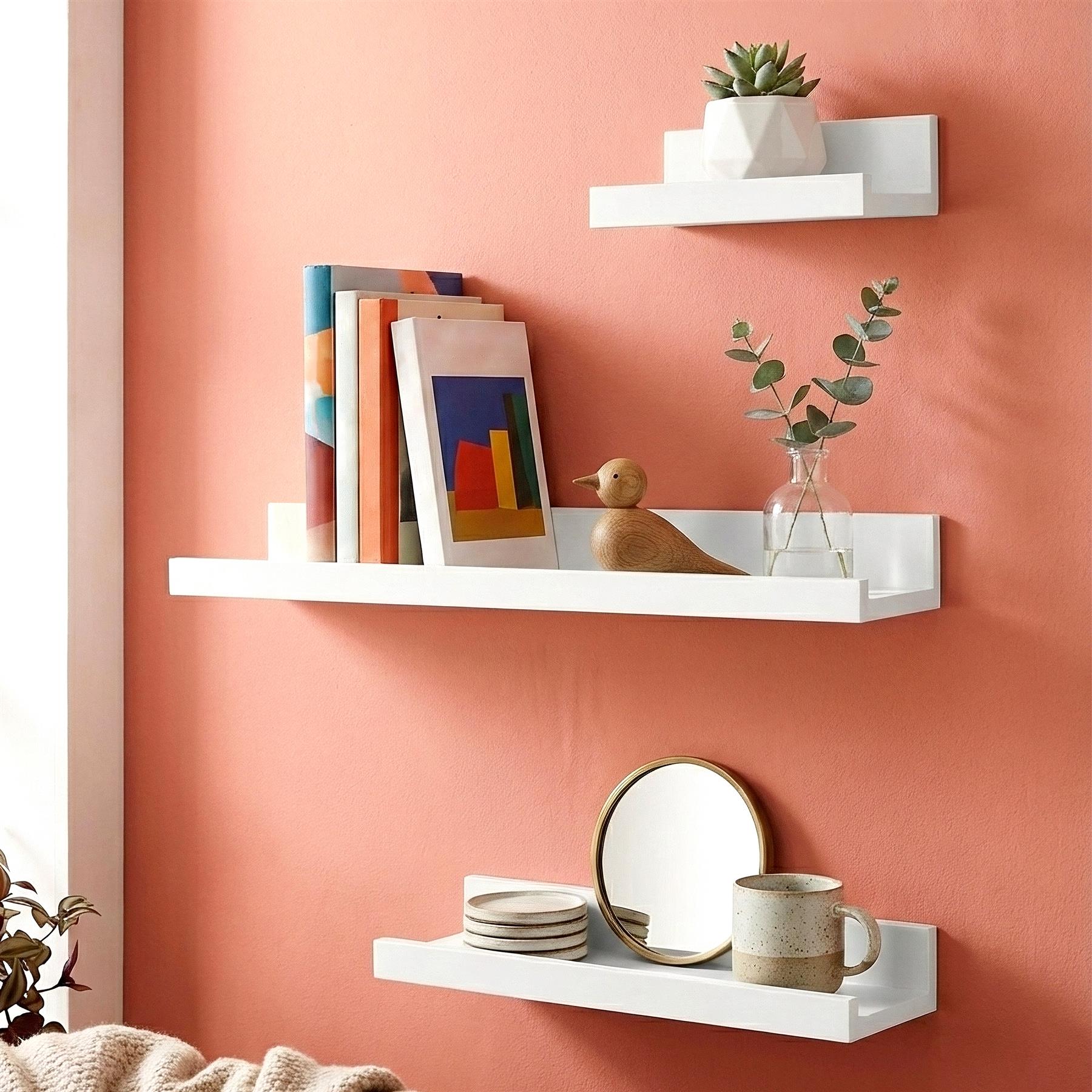 White Floating Wall Shelves Set of 3