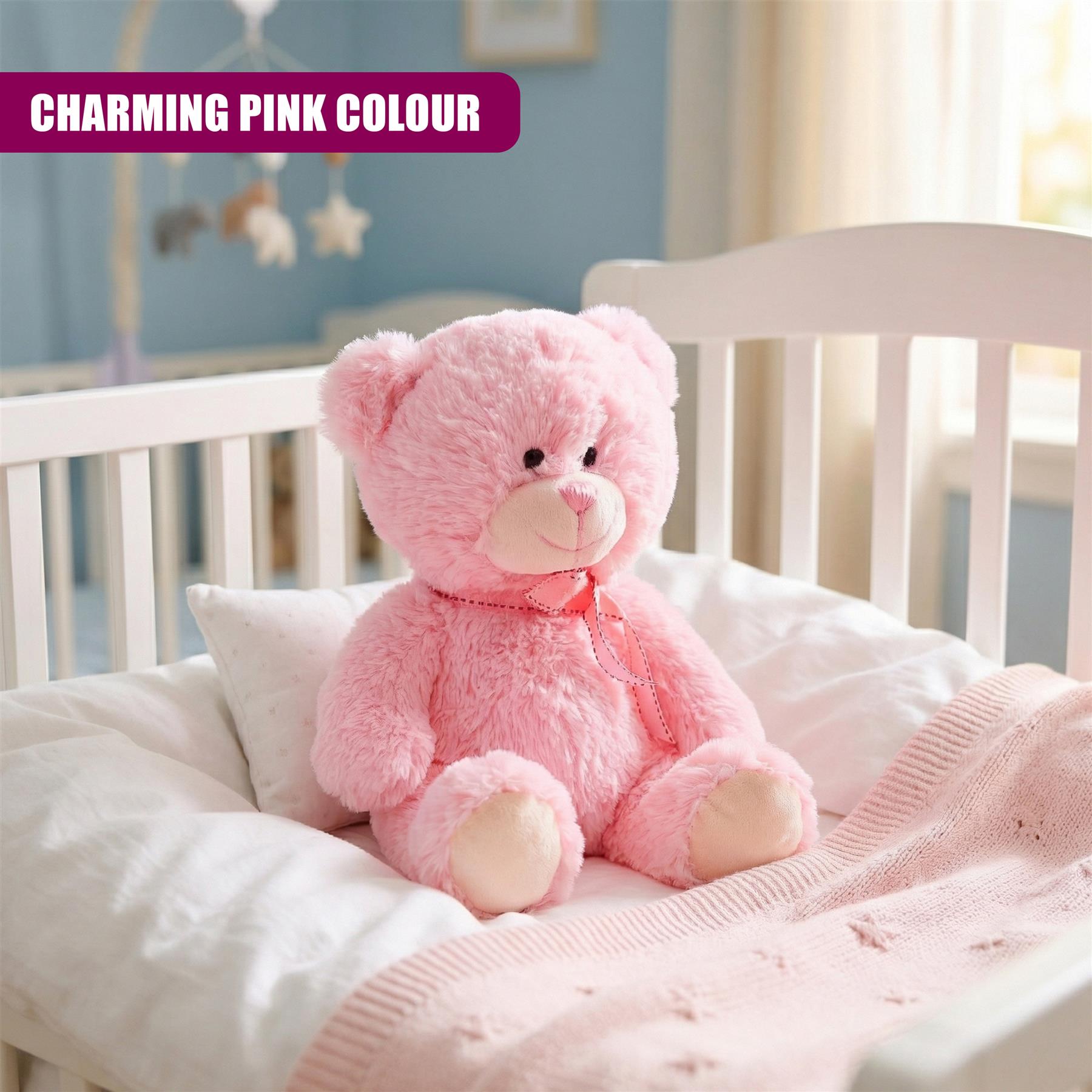 Plush Teddy Bear Pink Soft Toy with Ribbon
