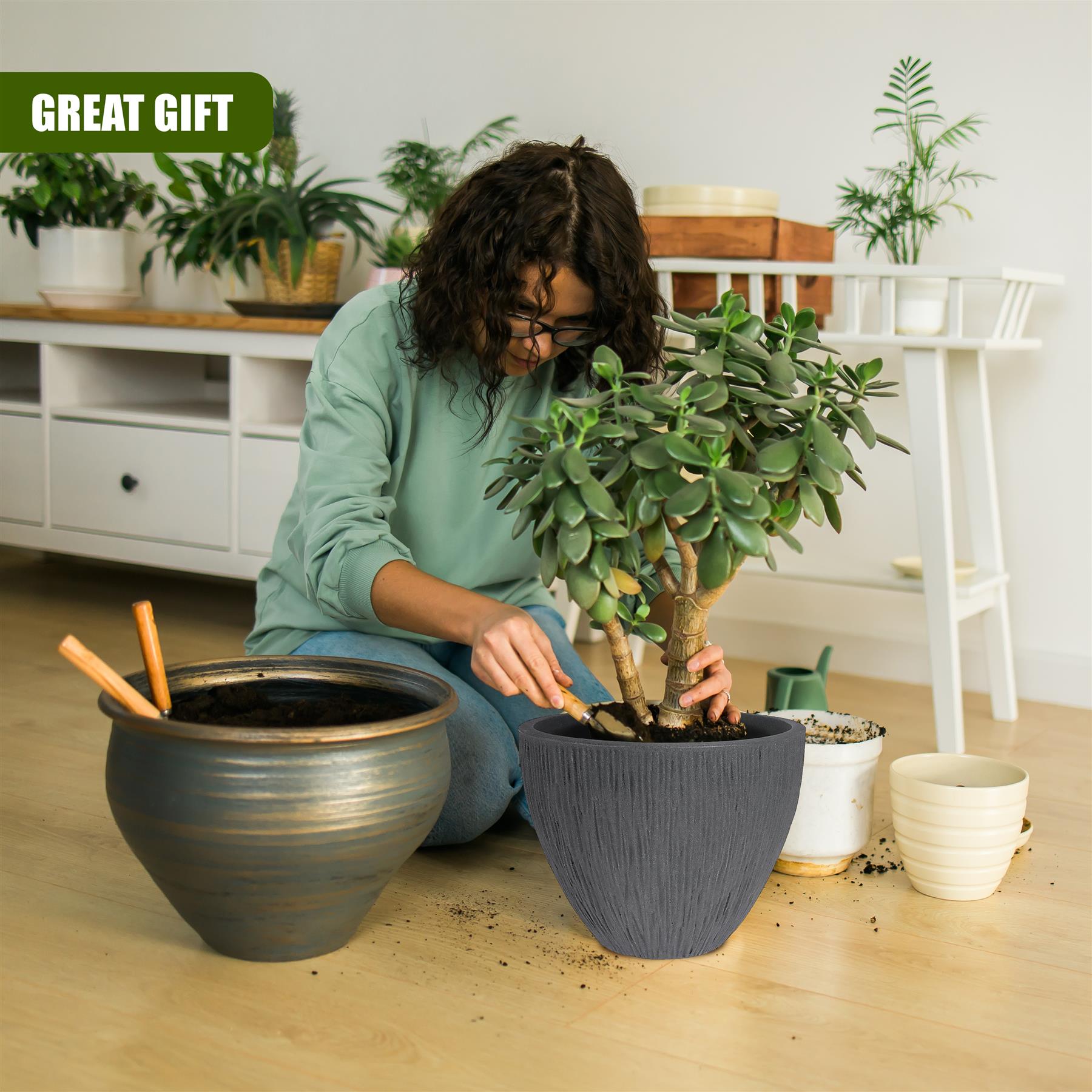 Large Anthracite Round Flower Pot 31 cm by GEEZY - The Magic Toy Shop