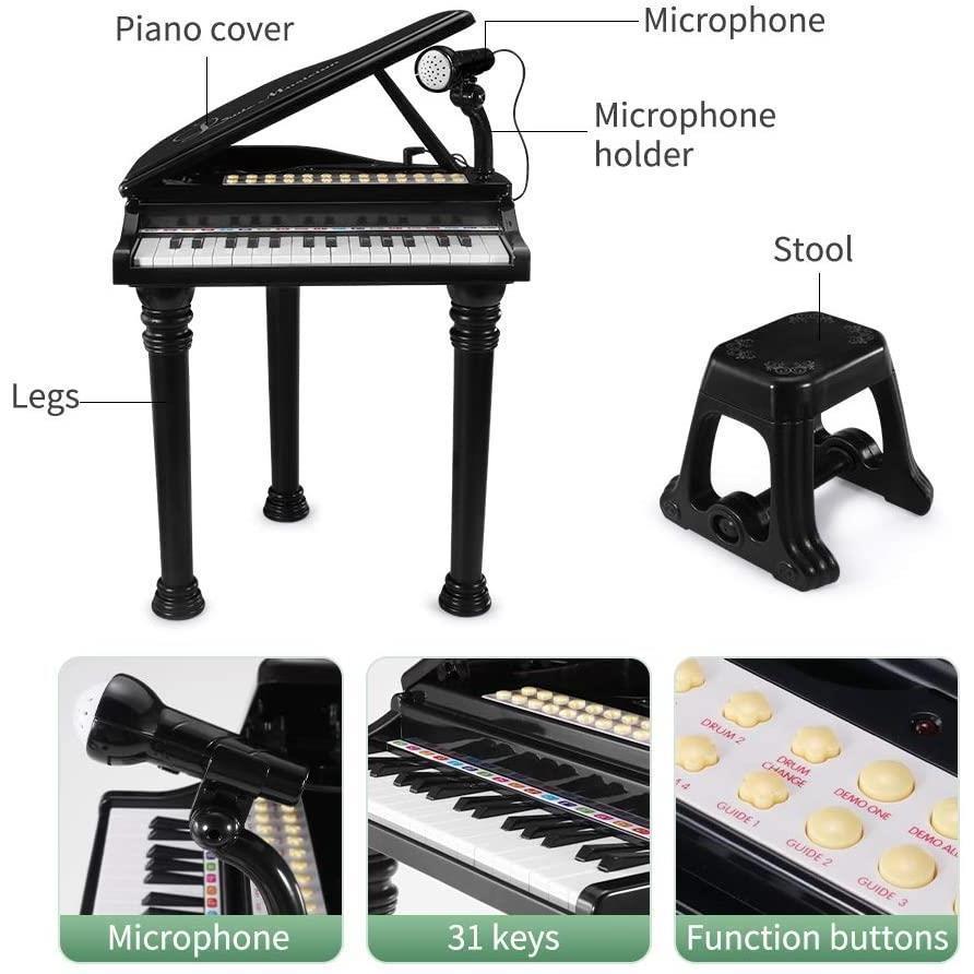 Black Electronic Piano With Microphone and Stool by The Magic Toy Shop - The Magic Toy Shop