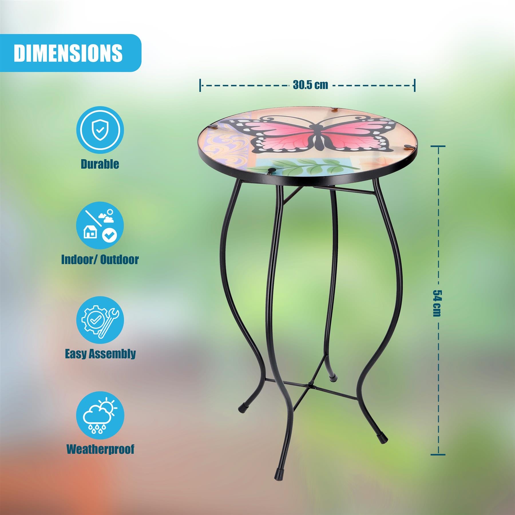 Round Side Mosaic Table With Large Butterfly Design by GEEZY - The Magic Toy Shop