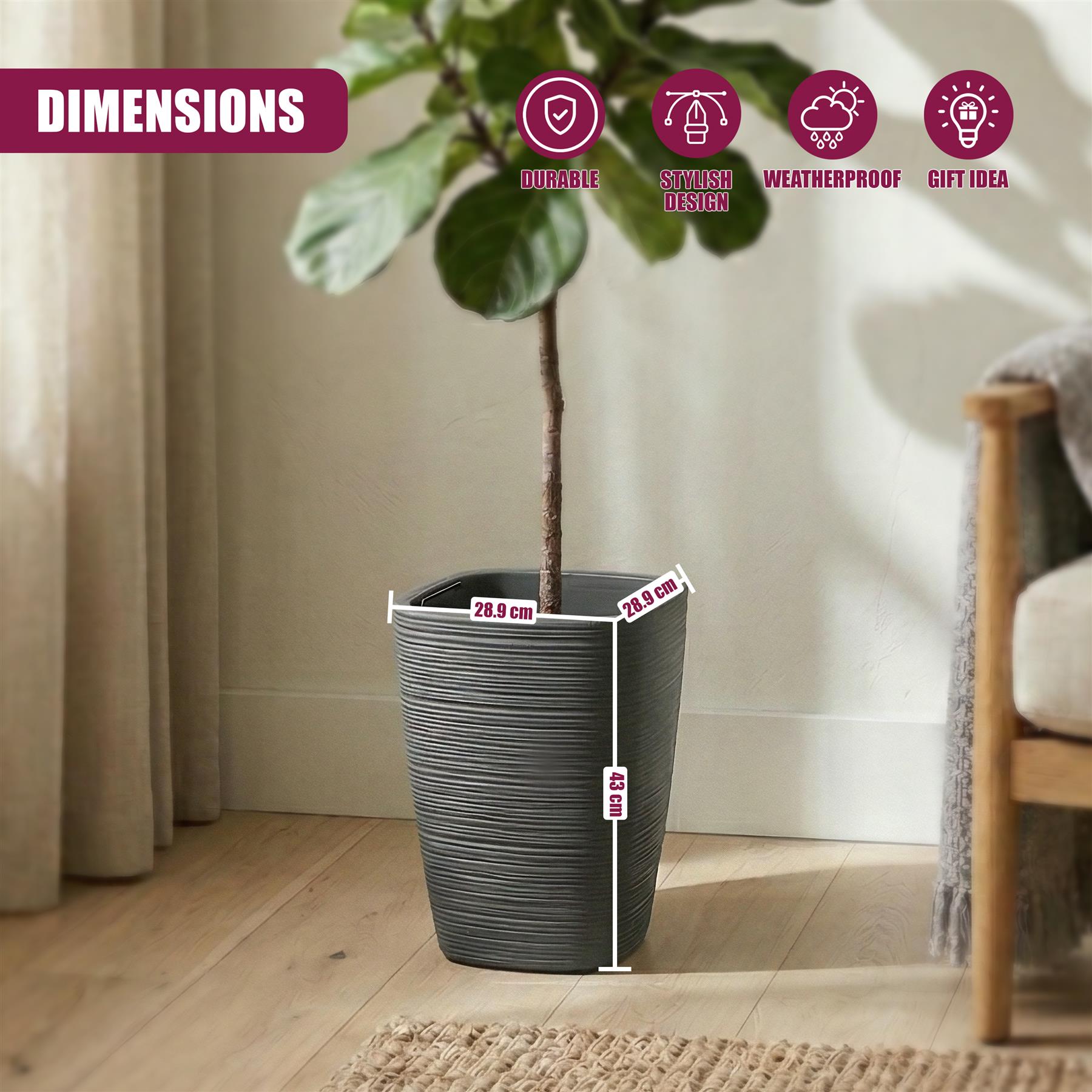 Tall Flower Pot, 43 x 28.9 cm