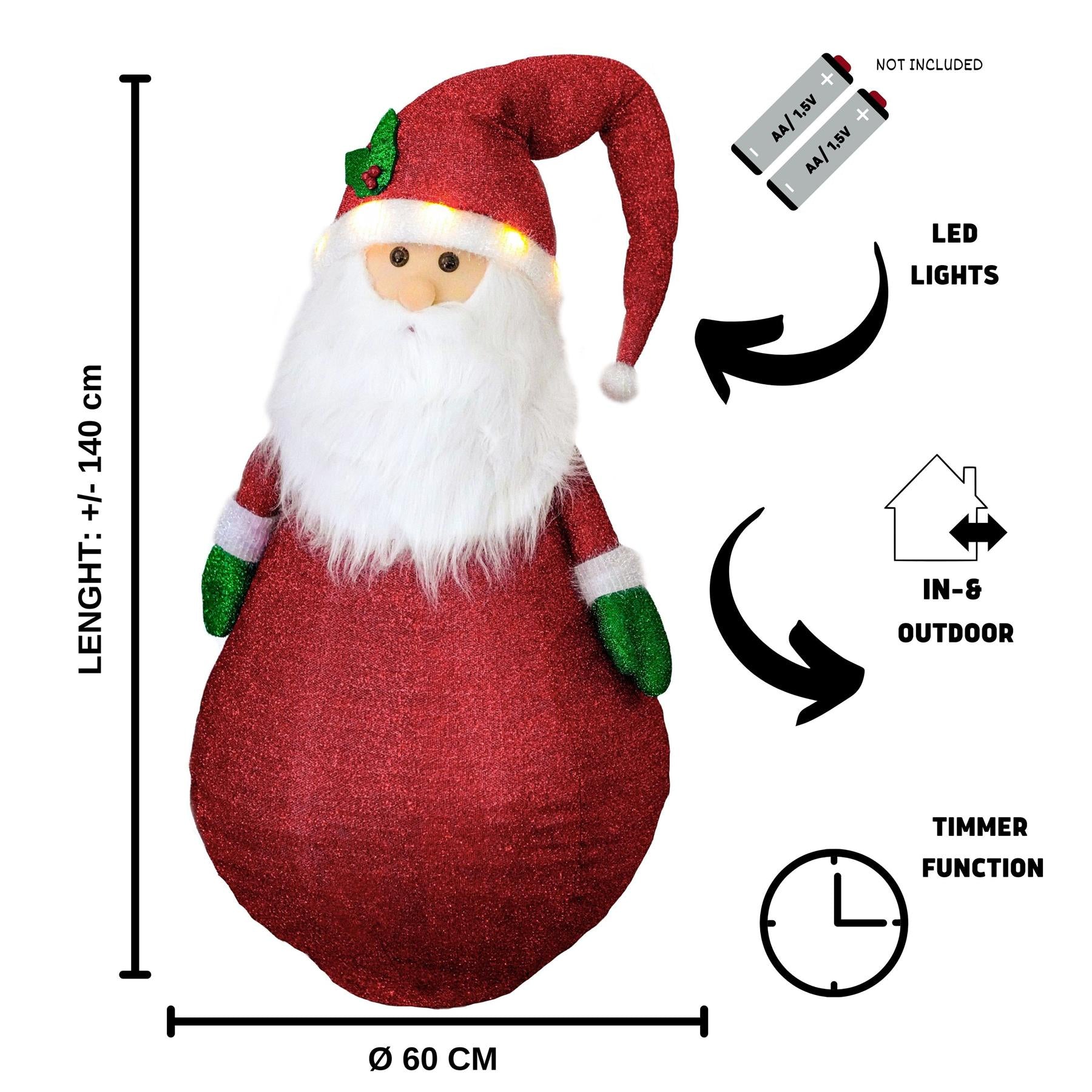 Collapsible Santa Christmas Decoration with LED lights by The Magic Toy Shop - The Magic Toy Shop