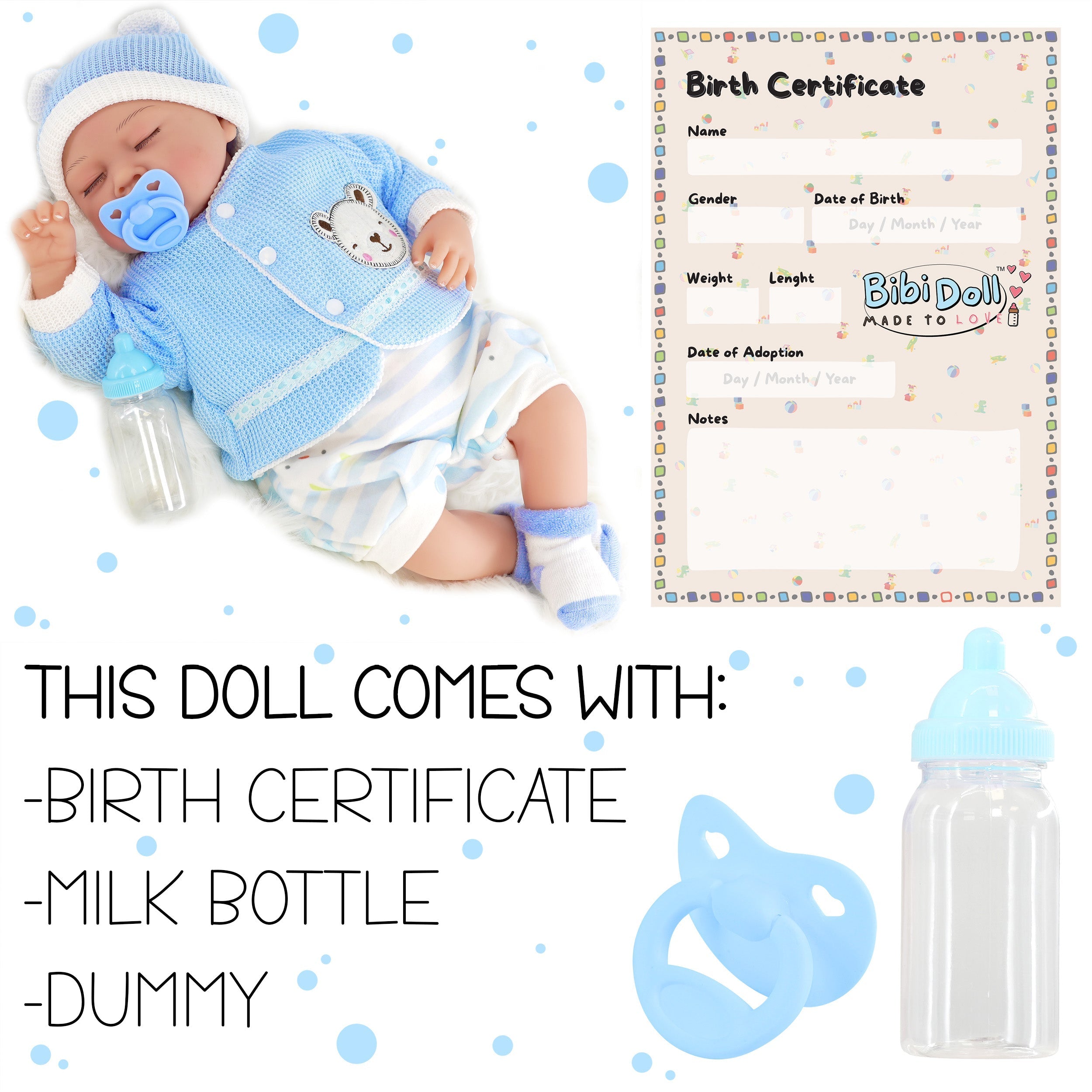 BiBi Doll Baby Doll 20" Reborn Sleeping Baby Boy Doll