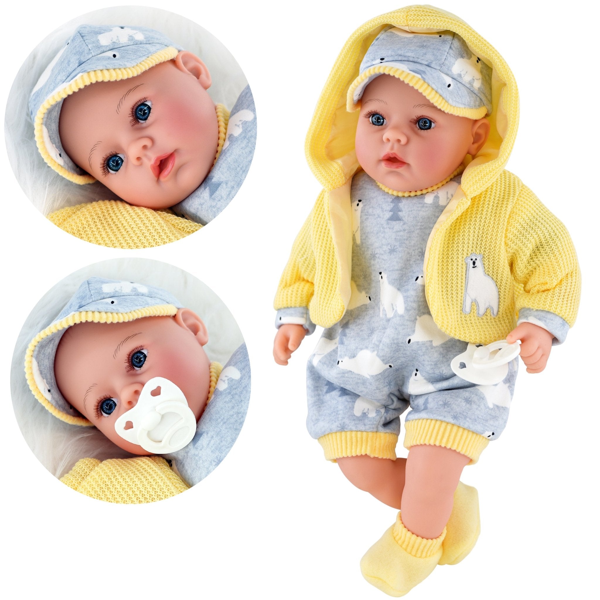 Baby Doll With Dummy & Sounds Yellow by BiBi Doll - The Magic Toy Shop
