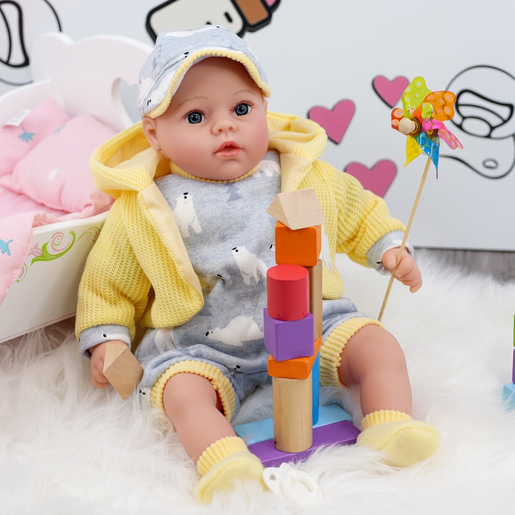 Baby Doll With Dummy & Sounds Yellow by BiBi Doll - The Magic Toy Shop