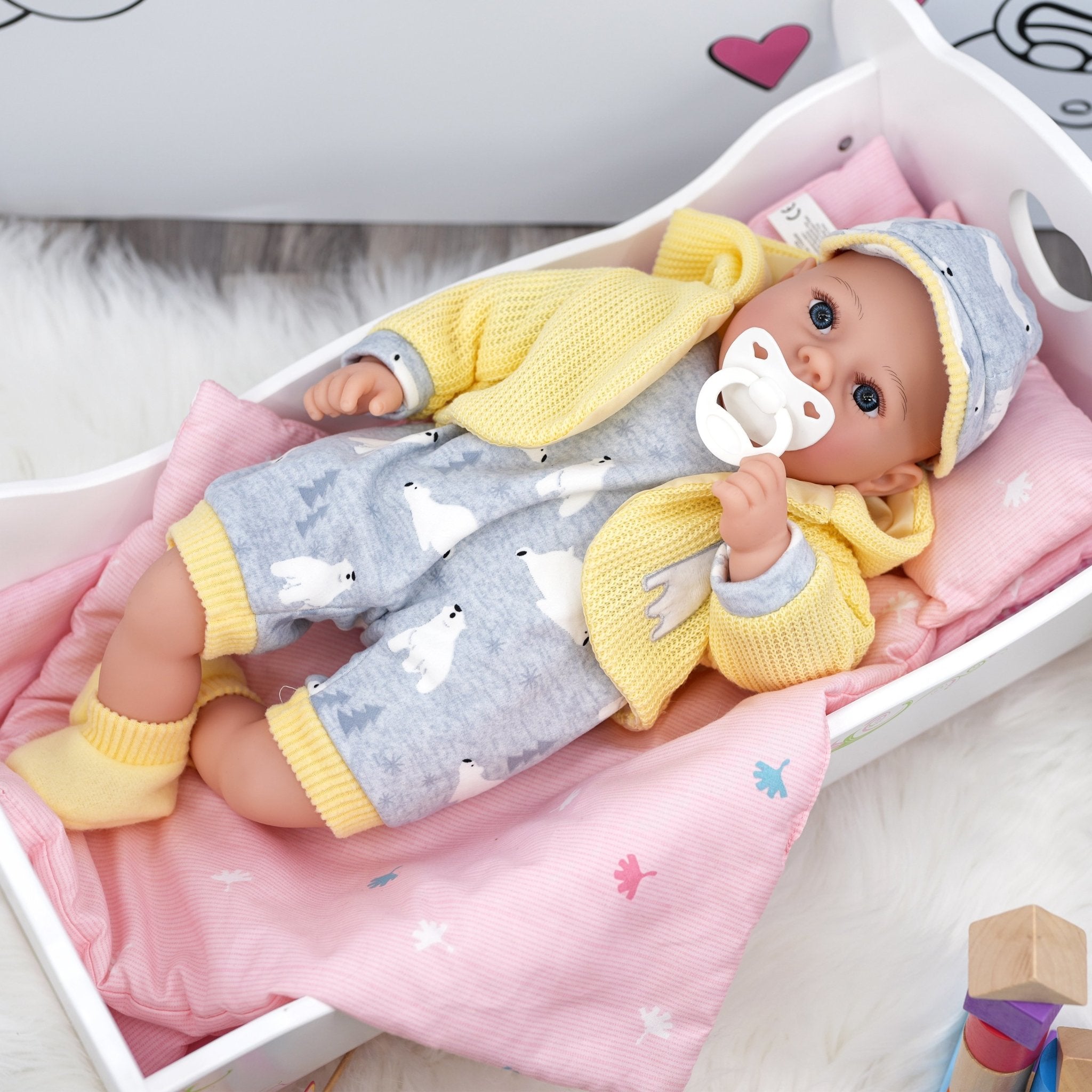 Baby Doll With Dummy & Sounds Yellow by BiBi Doll - The Magic Toy Shop