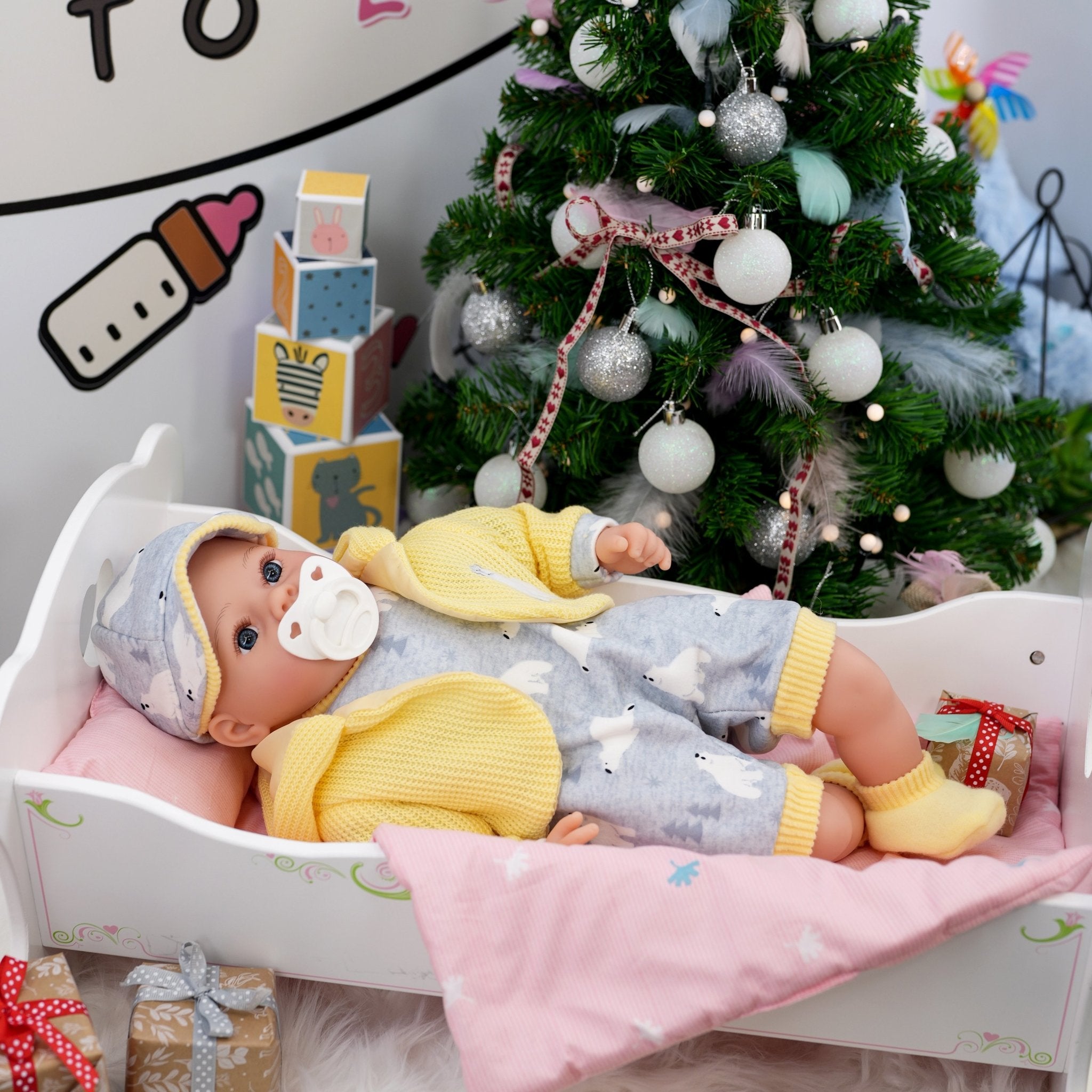 Baby Doll With Dummy & Sounds Yellow by BiBi Doll - The Magic Toy Shop