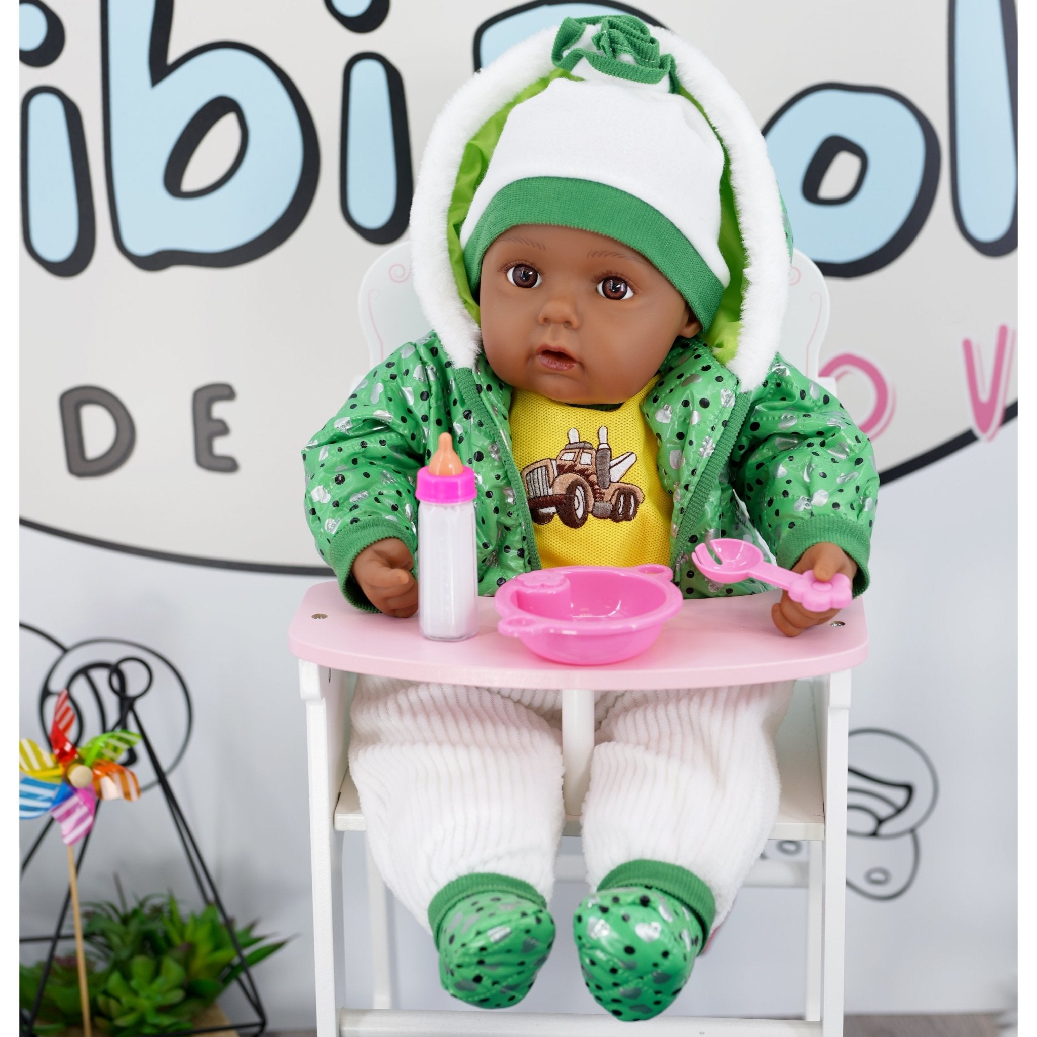 BiBi Black Baby Doll "Grean Pea" (50 cm / 20") by BiBi Doll - The Magic Toy Shop