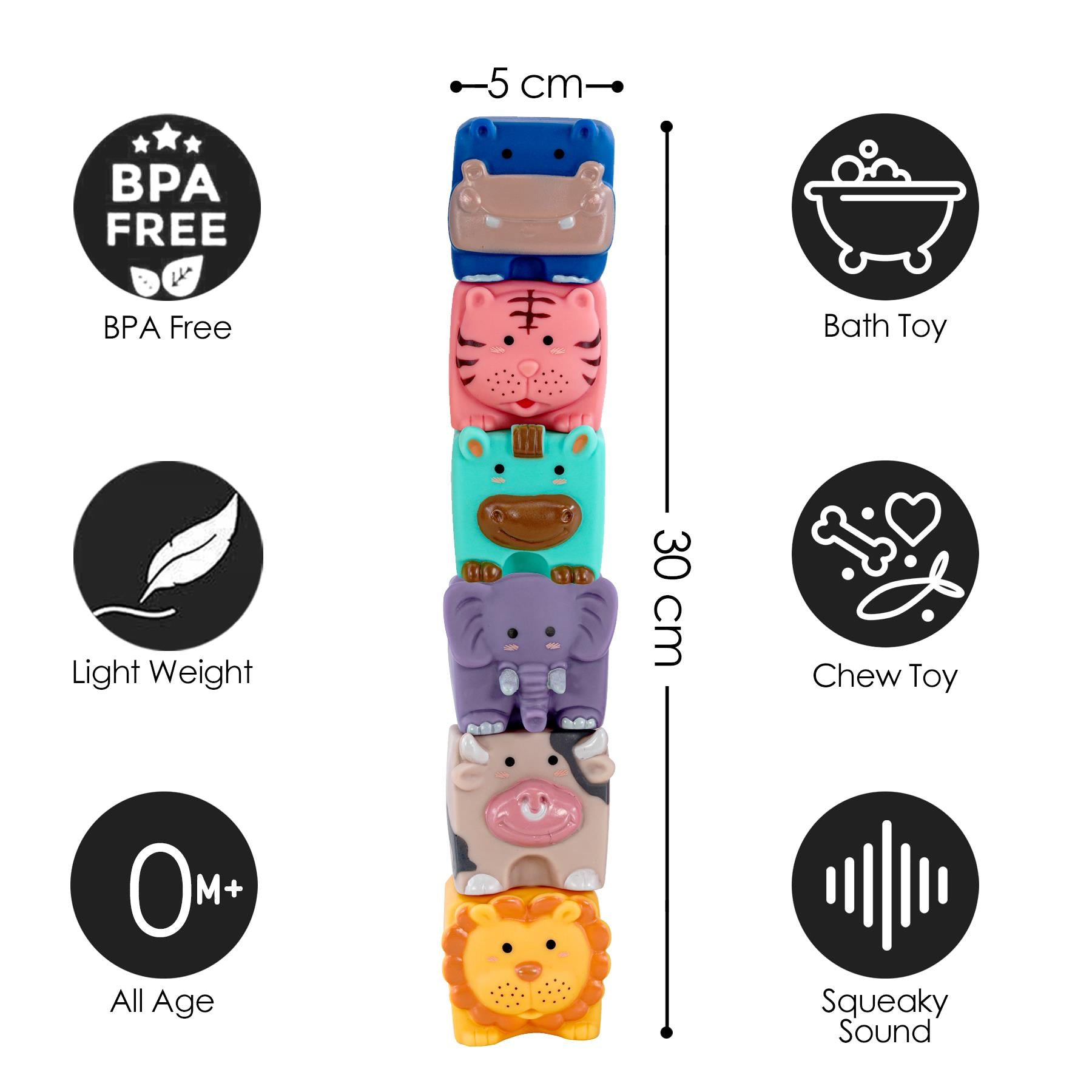 6 Pieces Stacking Building Blocks With Squeaky Sound by The Magic Toy Shop - The Magic Toy Shop