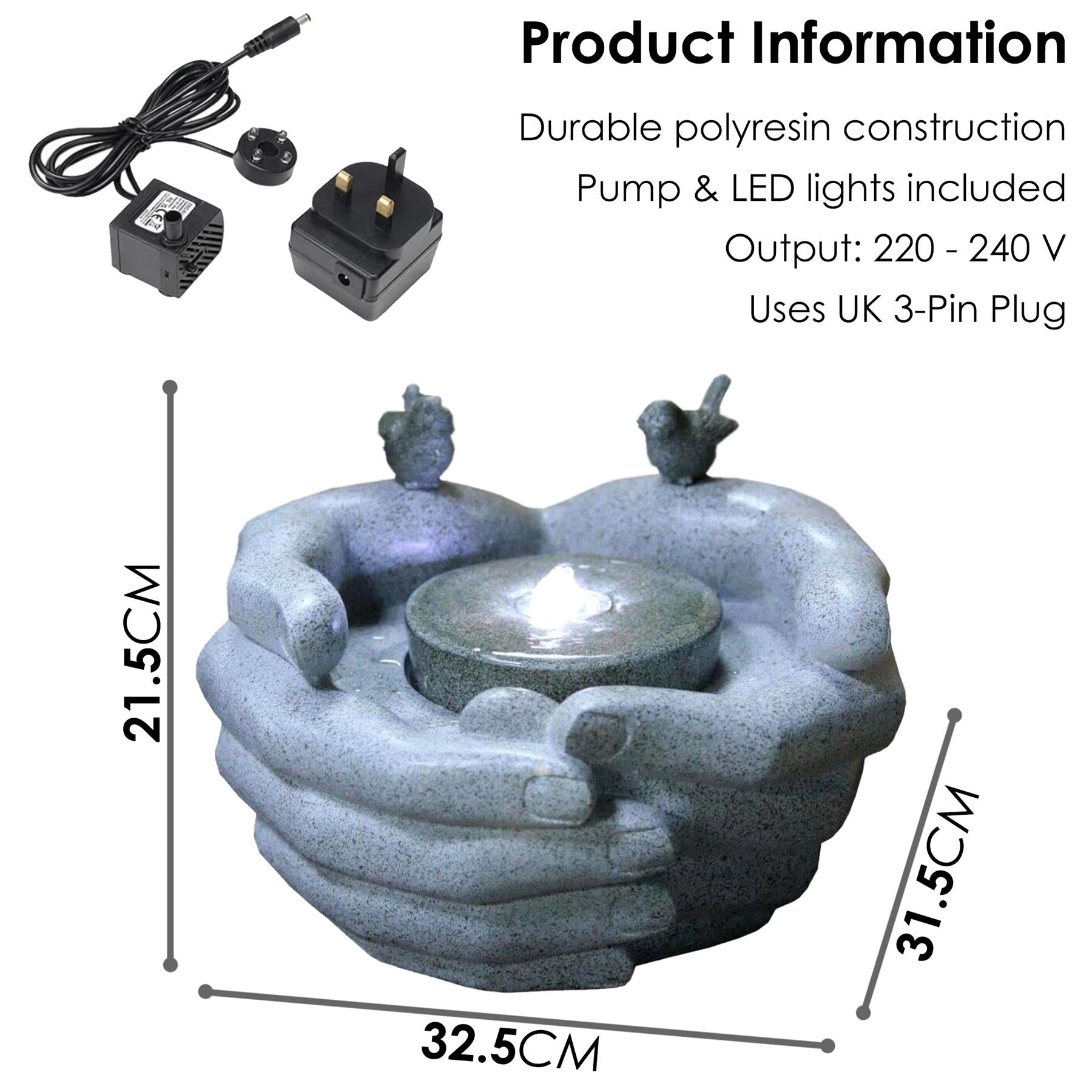 Cupped Hands Water Feature Outdoor With LED by GEEZY - The Magic Toy Shop
