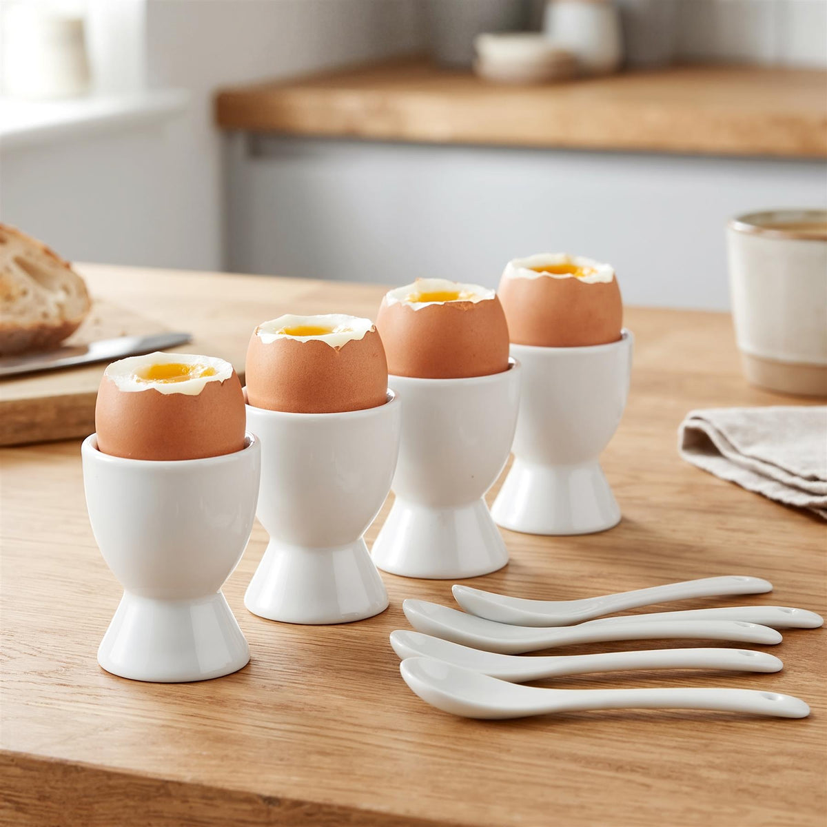 Set of 4 Ceramic Egg Cups with Spoons