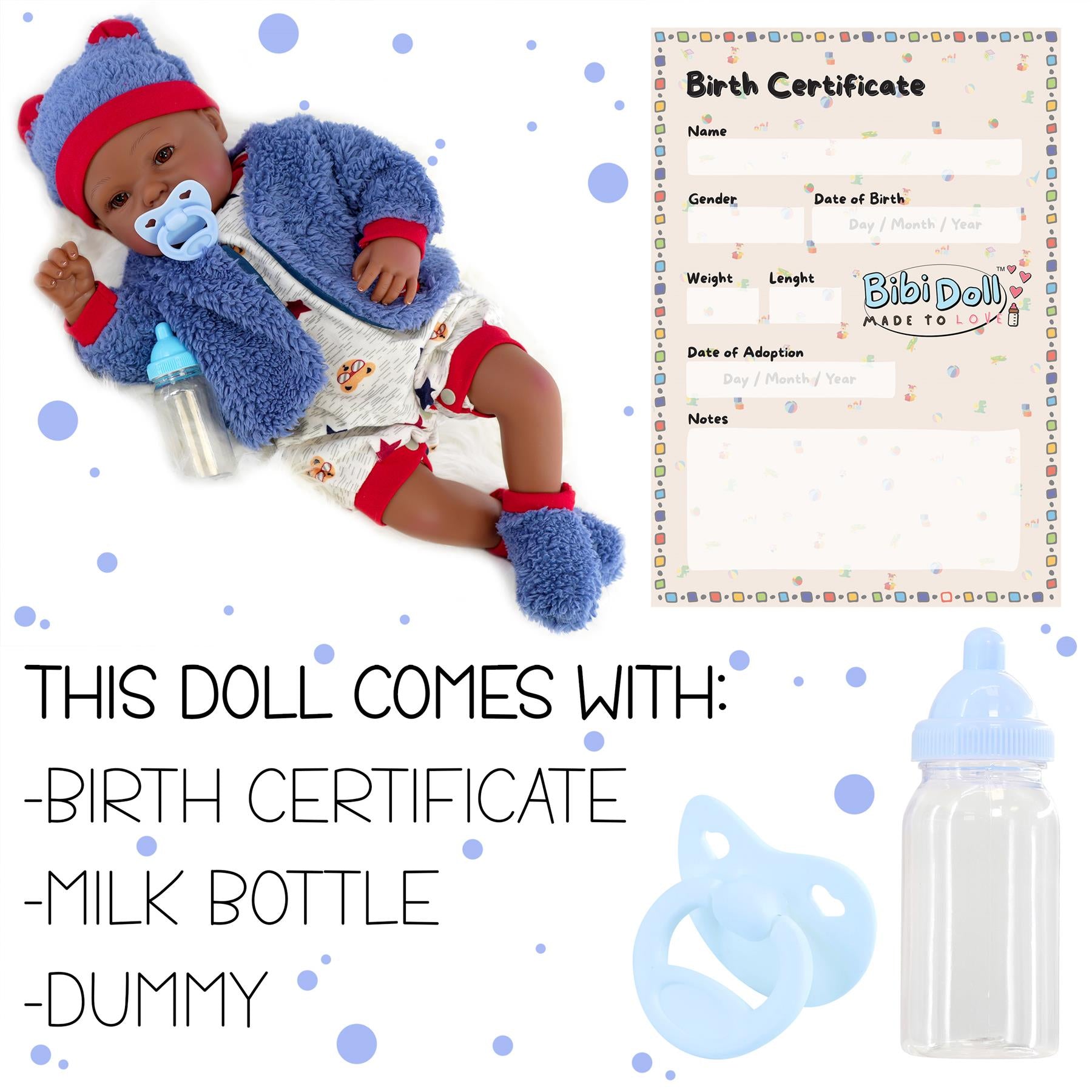 BiBi Black Doll Reborn Ethnic Boy "Posy" (50 cm / 20") by BiBi Doll - The Magic Toy Shop