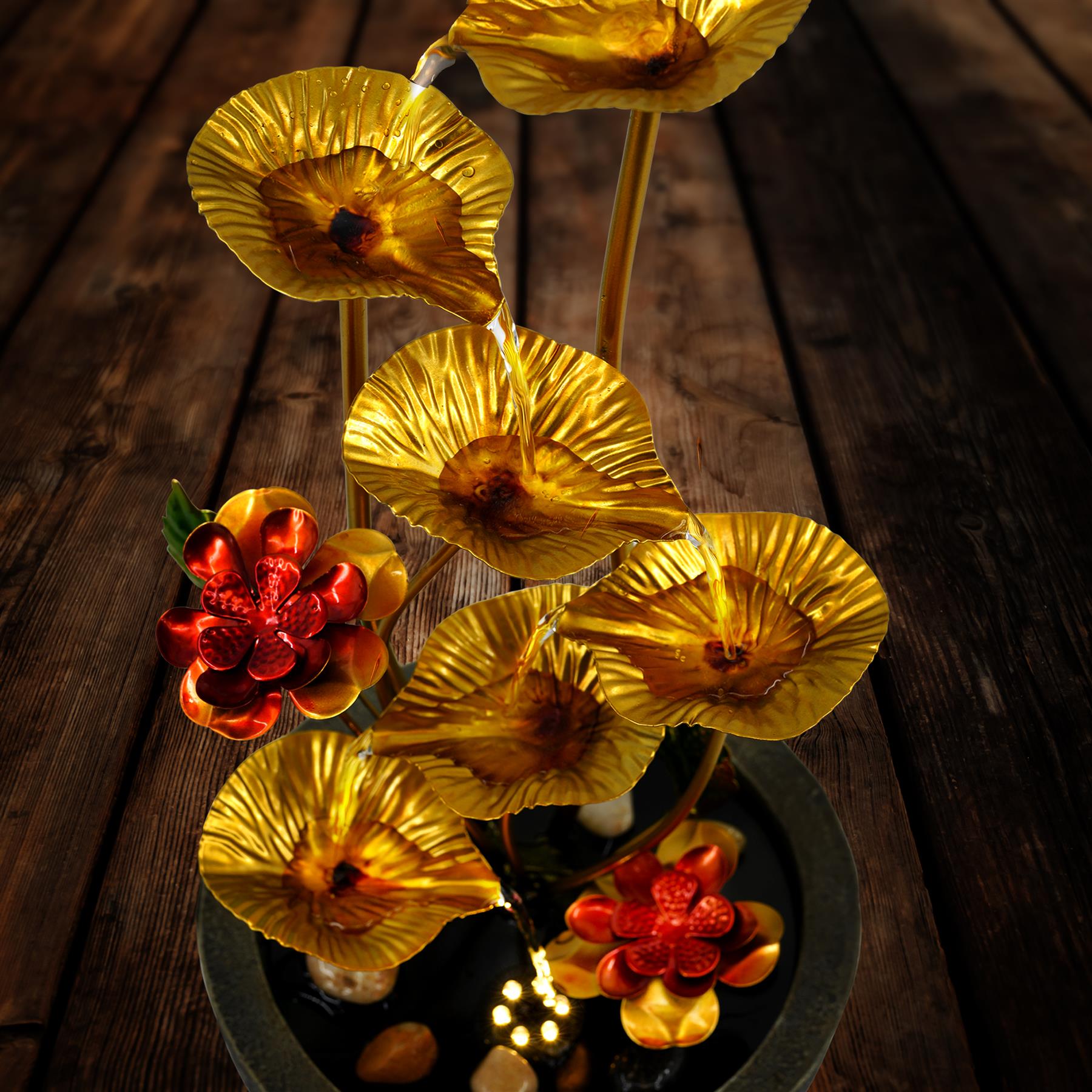 Metal Lotus Water Feature Outdoor With LED by GEEZY - The Magic Toy Shop