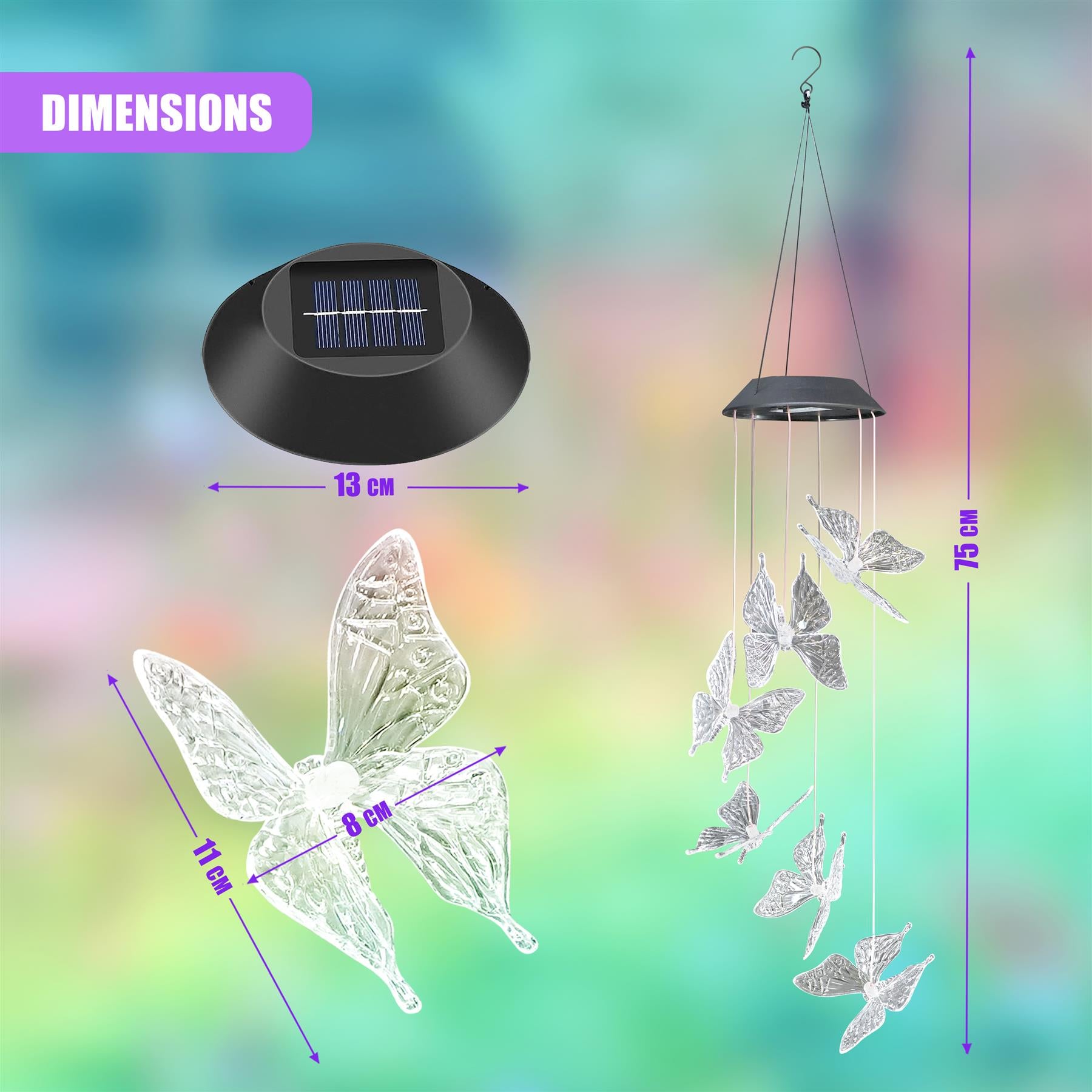 Solar Butterfly Wind Chimes LED by GEEZY - The Magic Toy Shop