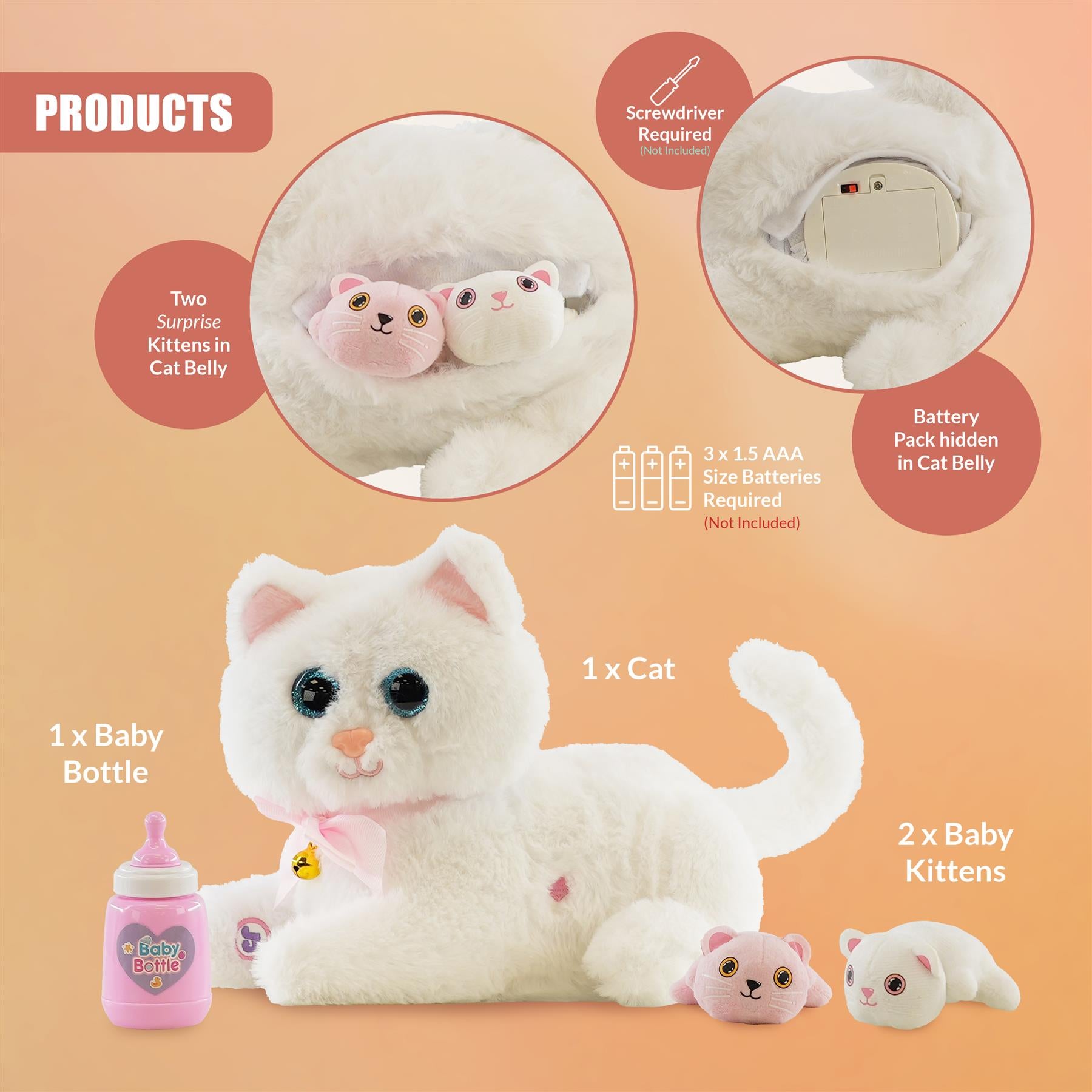Interactive Plush Cat with 2 Kittens and Sounds by The Magic Toy Shop - The Magic Toy Shop