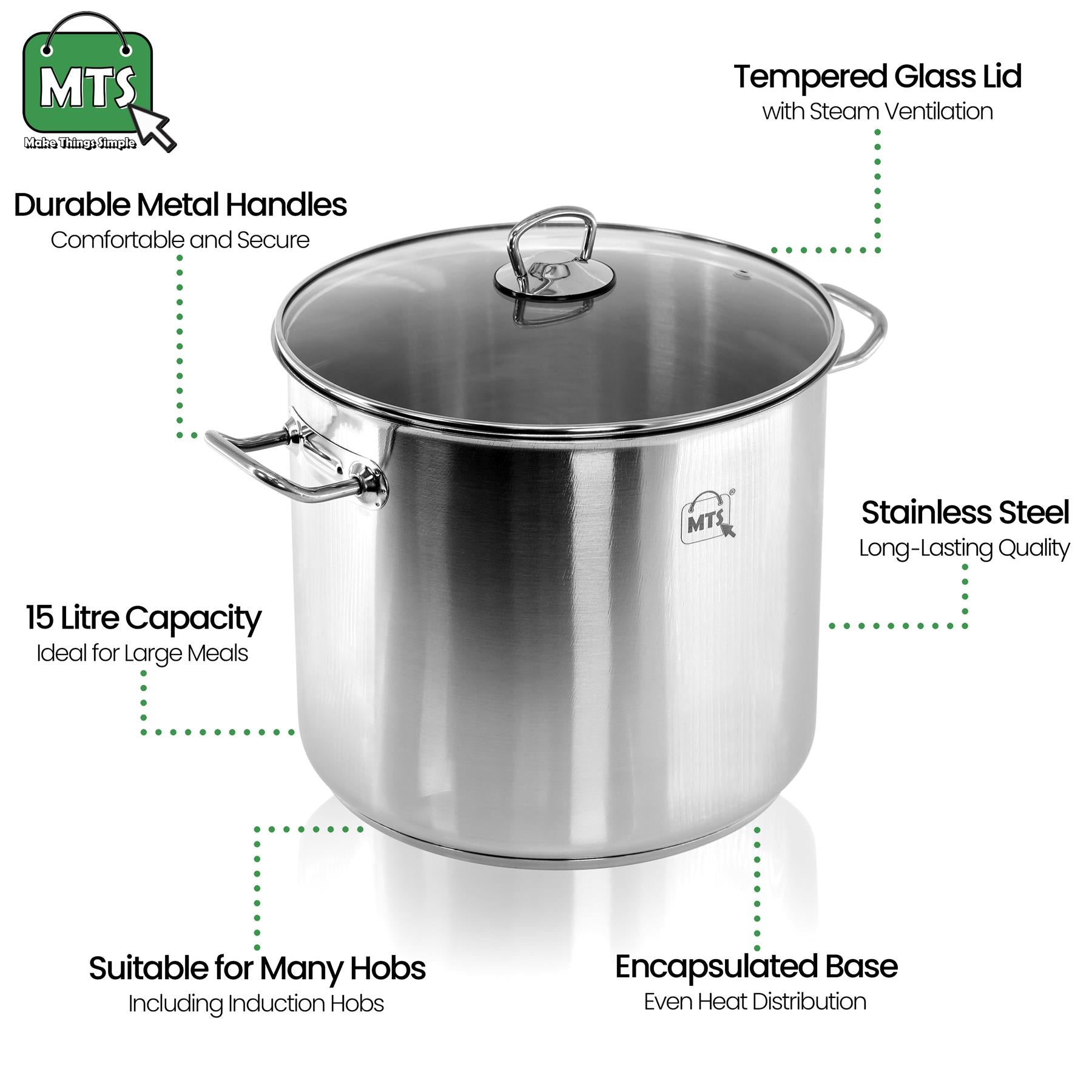 9 Litre Stock Pot With Glass Lid by MTS - The Magic Toy Shop