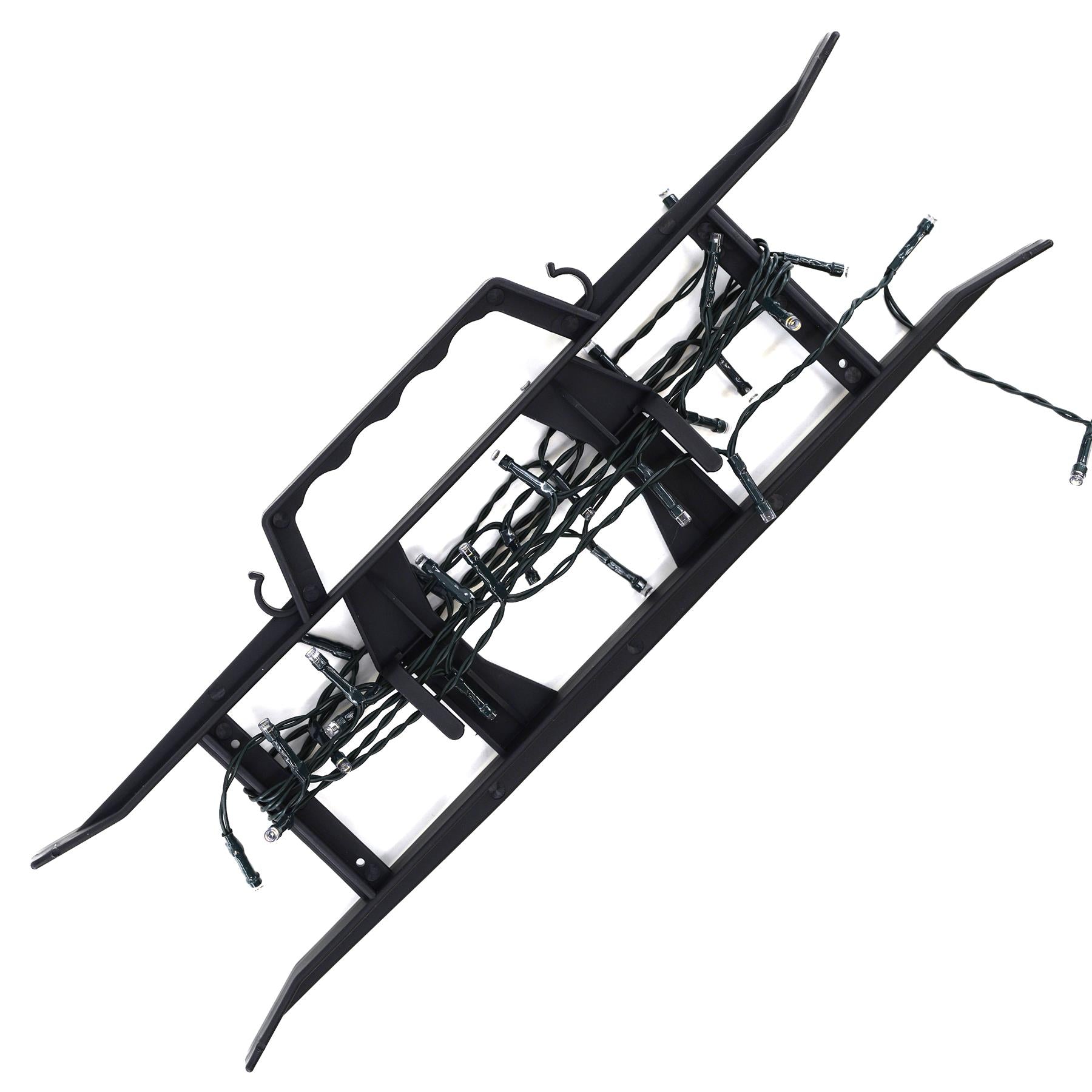 A black, open frame with multiple metal arms, each with a small metal hook. - The Magic Toy Shop