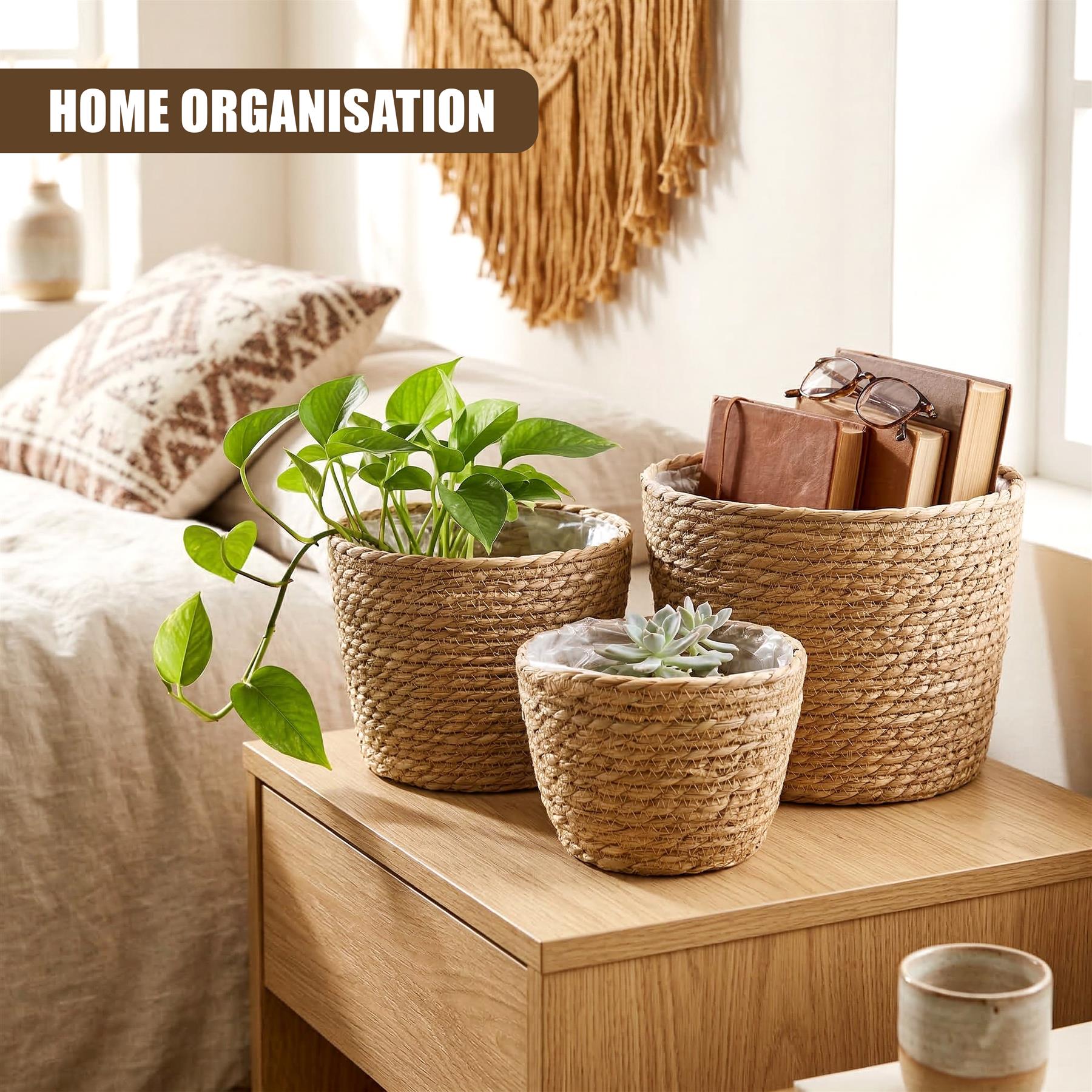 Set of 3 Wicker Planters