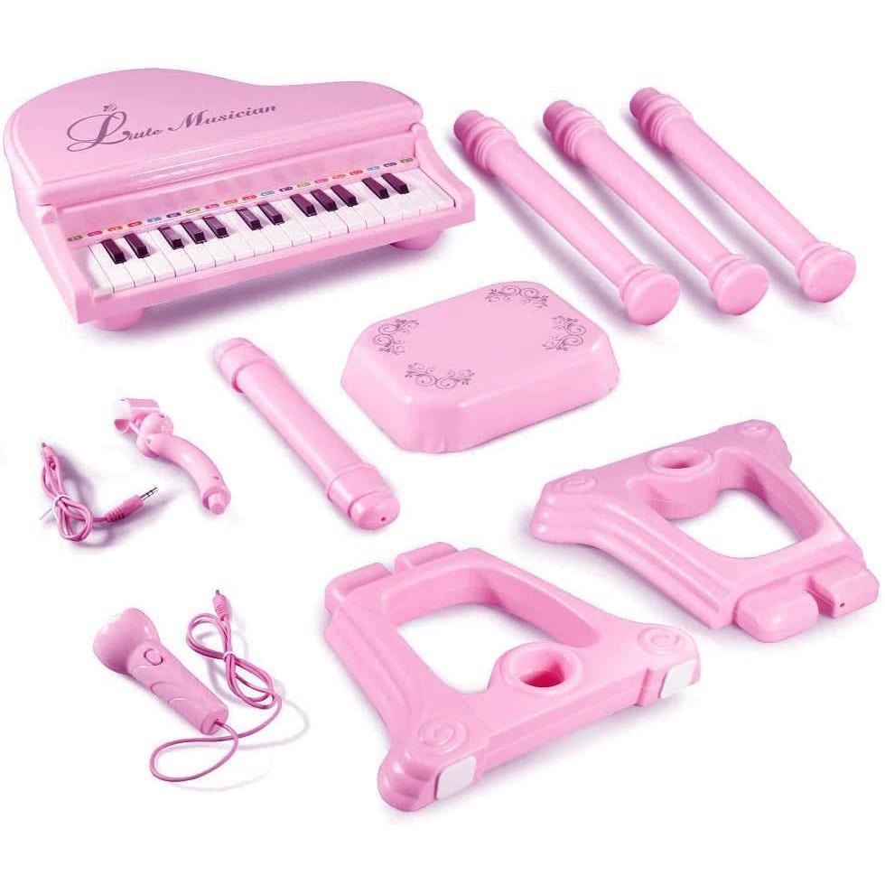 Pink Electronic Piano With Microphone and Stool by The Magic Toy Shop - The Magic Toy Shop