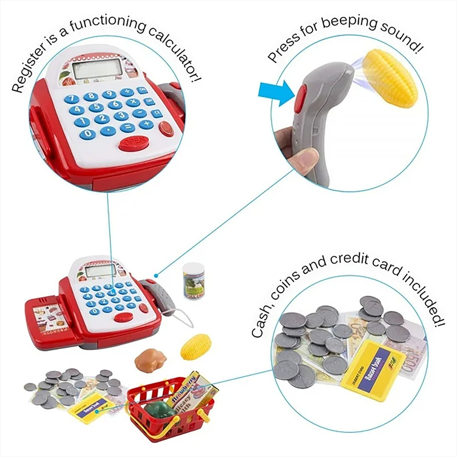 White & Red Cash Register Toy by The Magic Toy Shop - The Magic Toy Shop