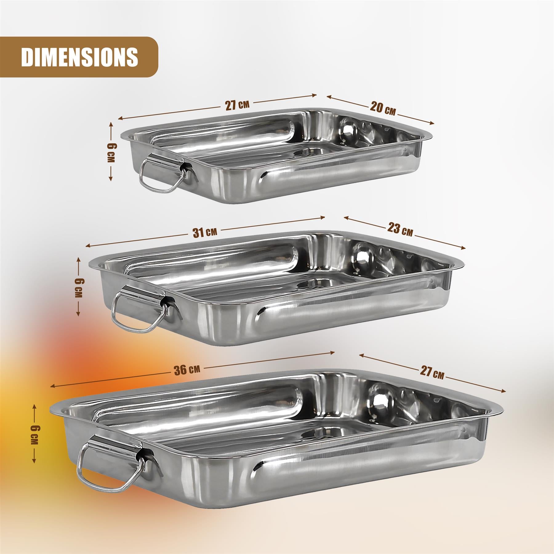 Set Of 3 Stainless Steel Roasting Trays by GEEZY - The Magic Toy Shop