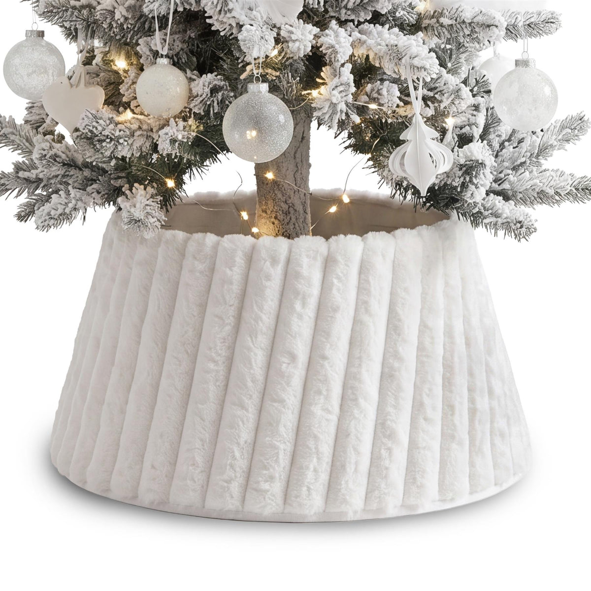 White Faux Fur Christmas Tree Skirt 22"