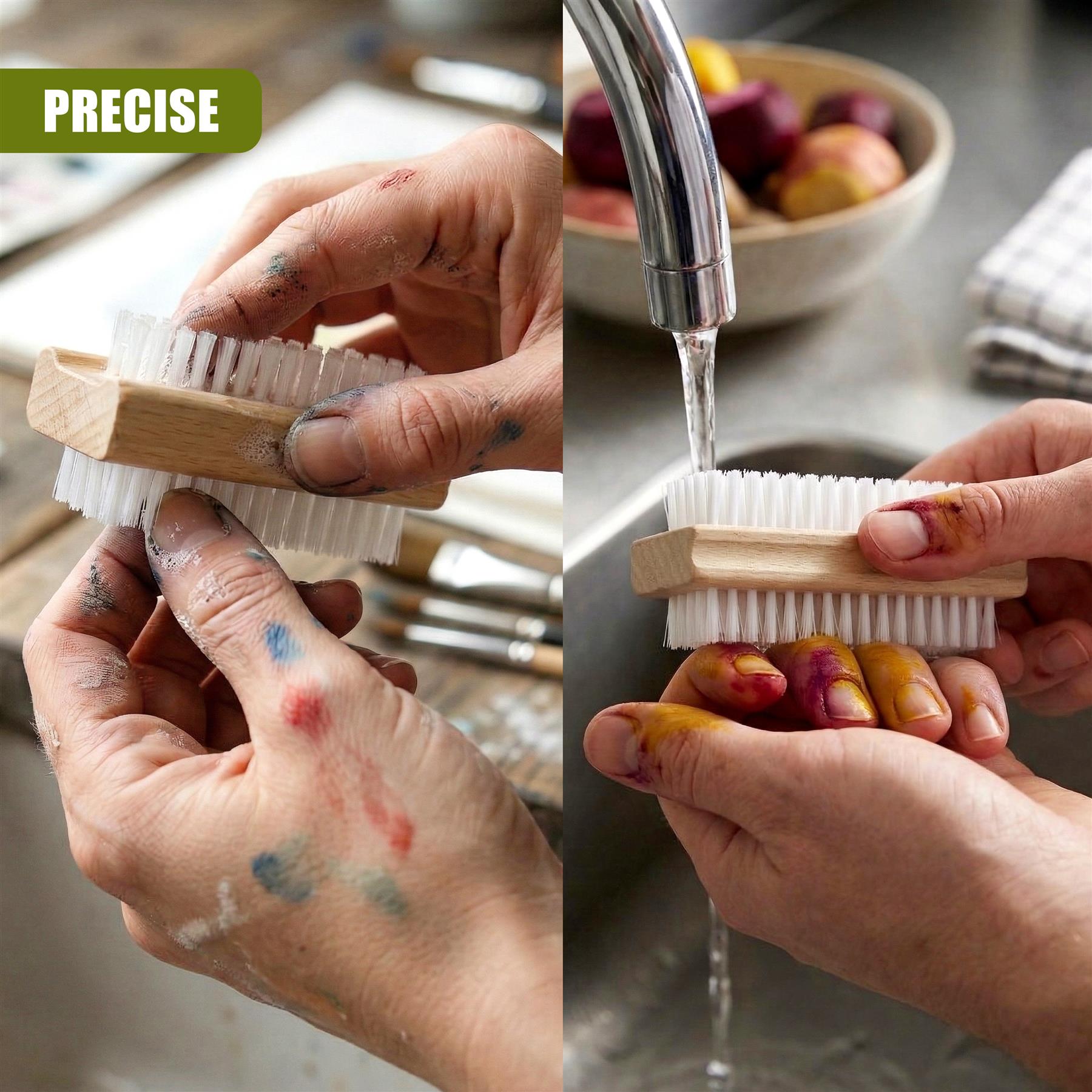Wooden Double Sided Nail Brushes with Firm Bristles