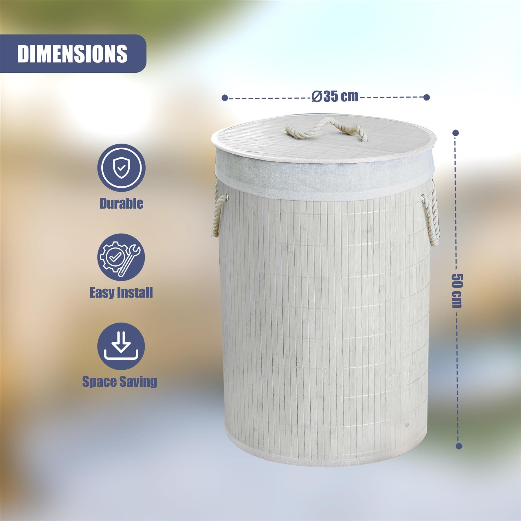 Round Bamboo Laundry Hamper with Lid, White by GEEZY - The Magic Toy Shop
